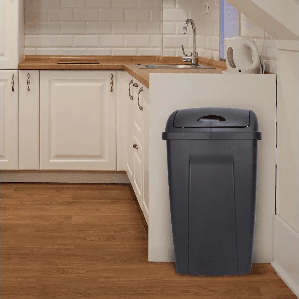13 Gallon Durable Plastic Swing Top Trash Can Indoor Garbage Container Easy Clean Wastebasket Kitchen Office Bathroom