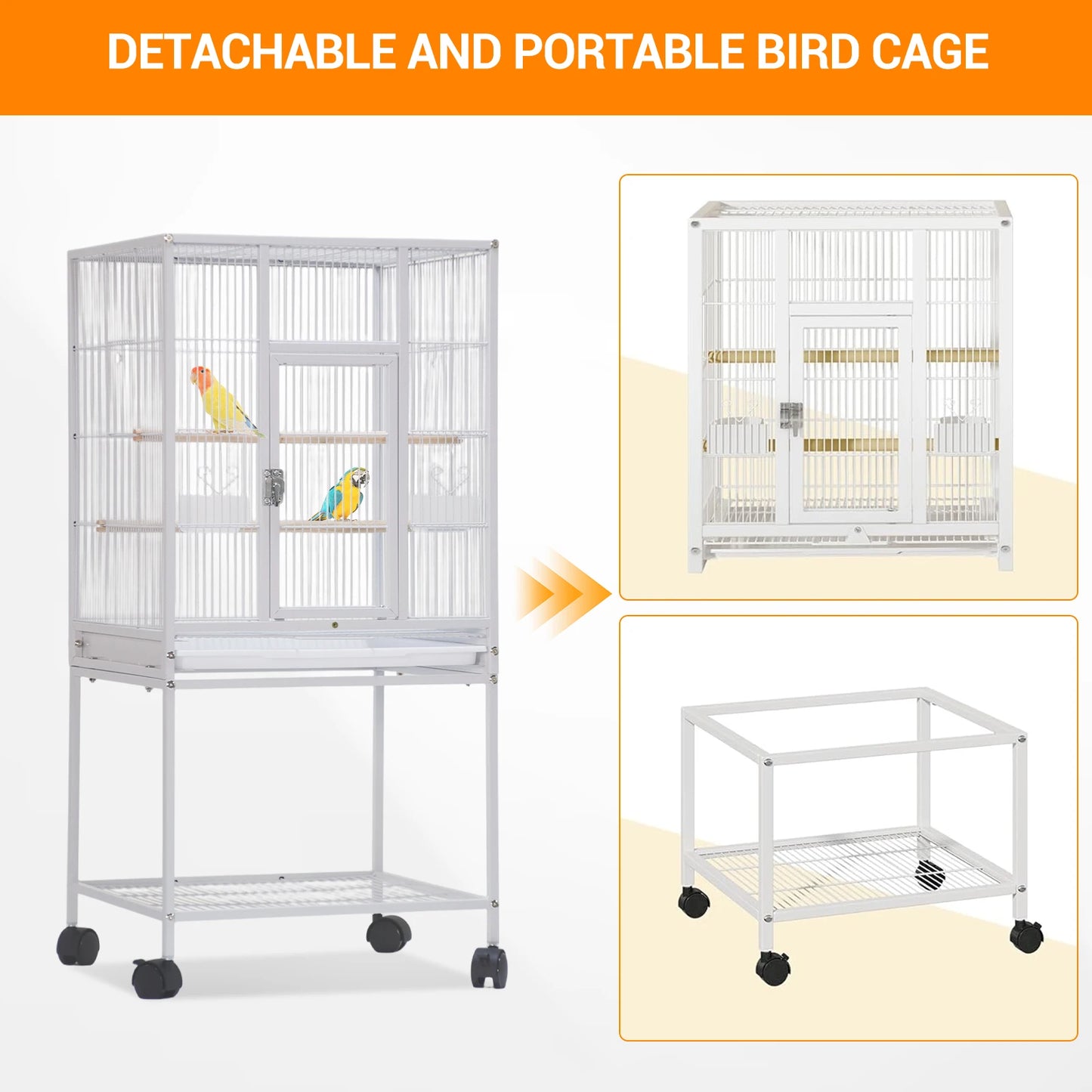 53.5" Small Animal Cage, 5-Level Metal Ferret or Bunny Cage with Wheels, Chinchilla Cage with Removable Tray, 2 Front Doors, Ram