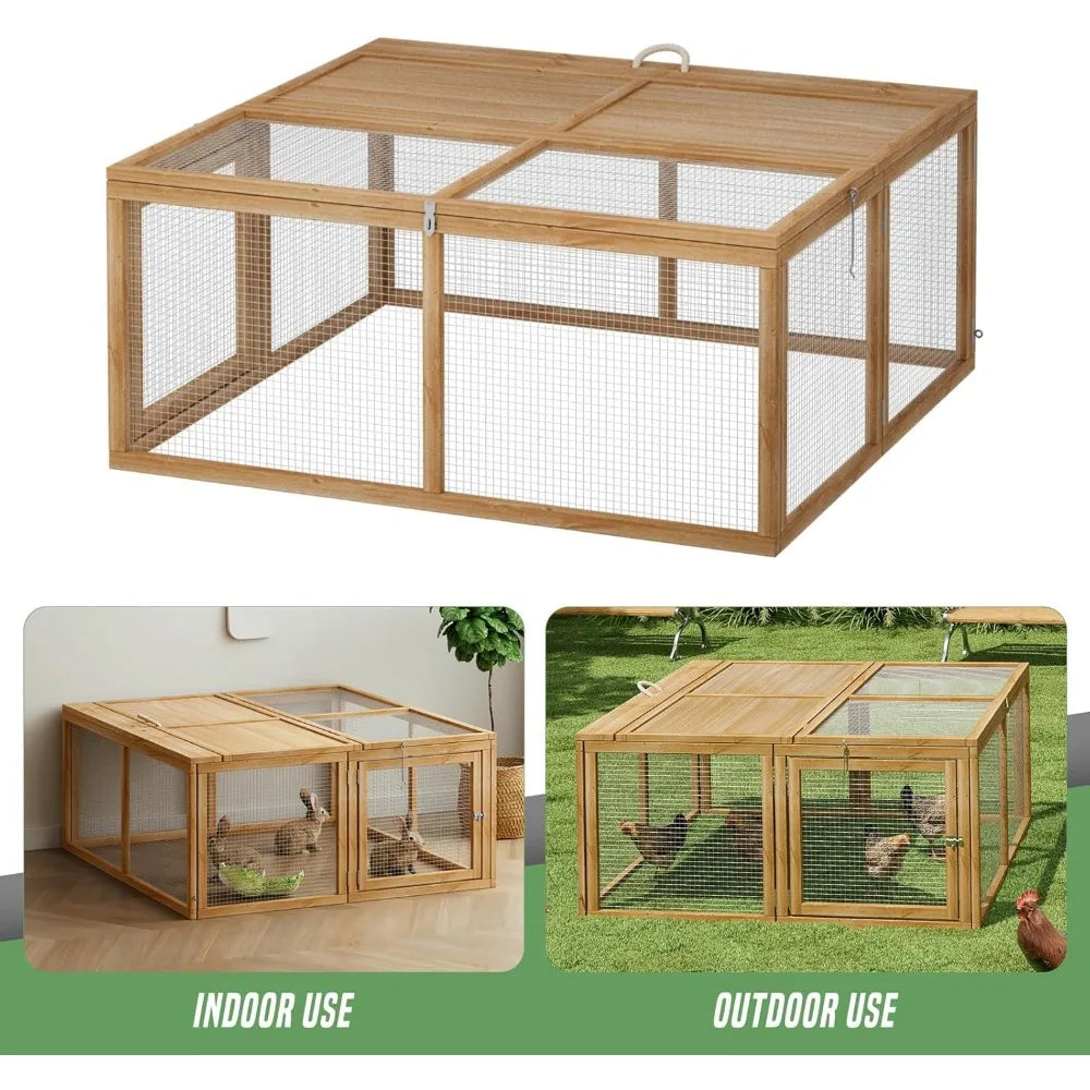 Folding Chicken Coop Rabbit Hutch With Top Side Doors