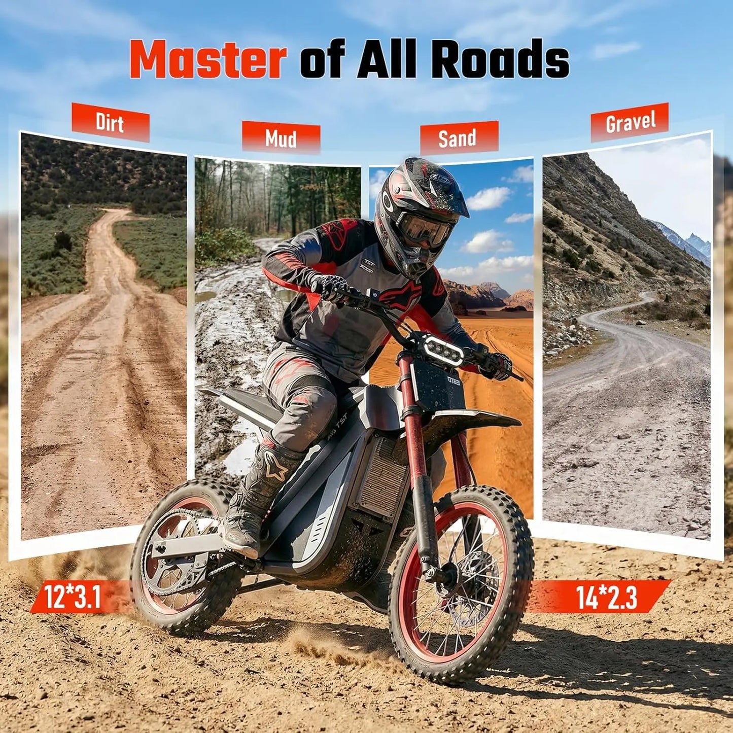 TST GT63 Electric Dirt Bike 2200W Peak Motor, 48V 22.5Ah, 37MPH Off-Road Electric Bike, Hydraulic Brakes