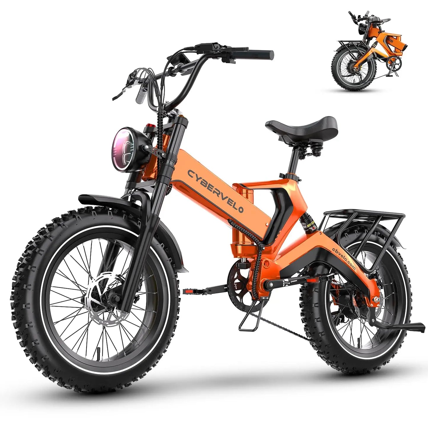 Cybervelo 2000W Peak Folding Electric Bike for Adults, 30+MPH , 48V 25Ah Removable Battery, 20" Fat Tire E-bike ,Off-road EK6