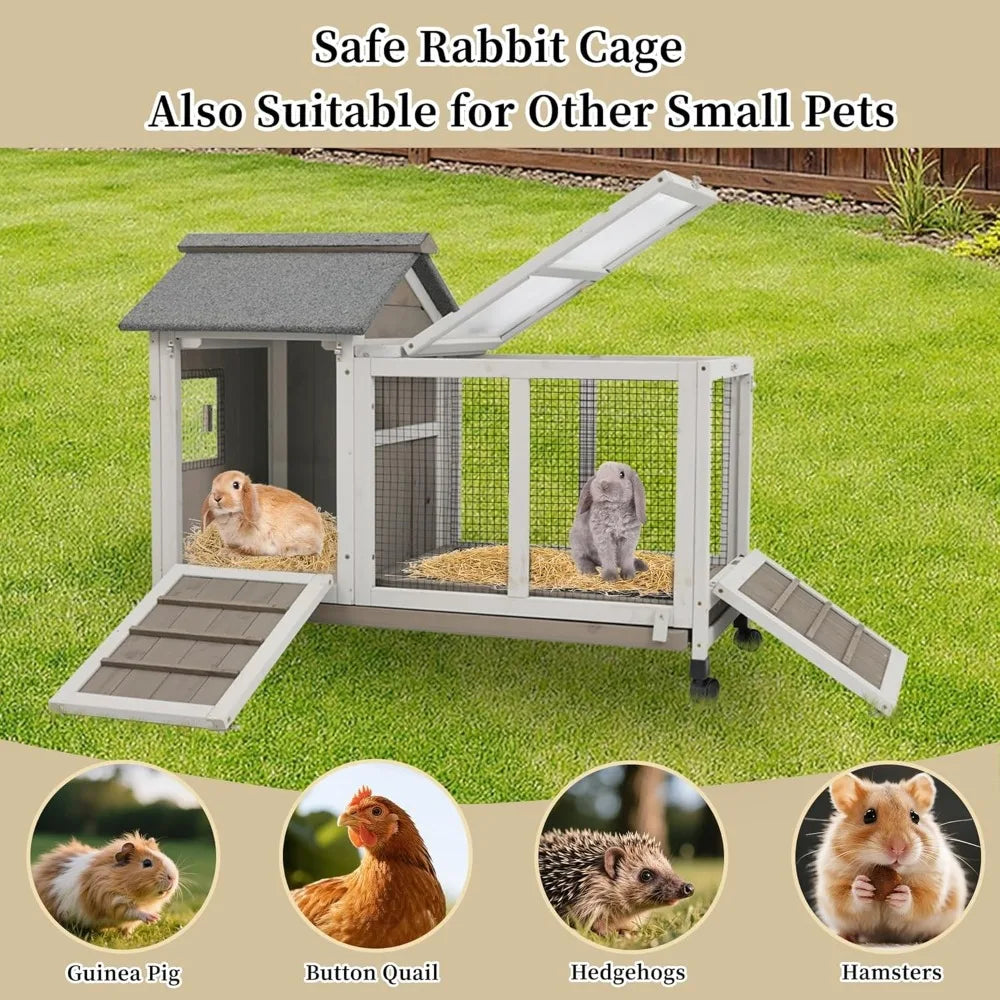 2 Story Outdoor Rabbit Hutch Wooden Cage For Pets Durable