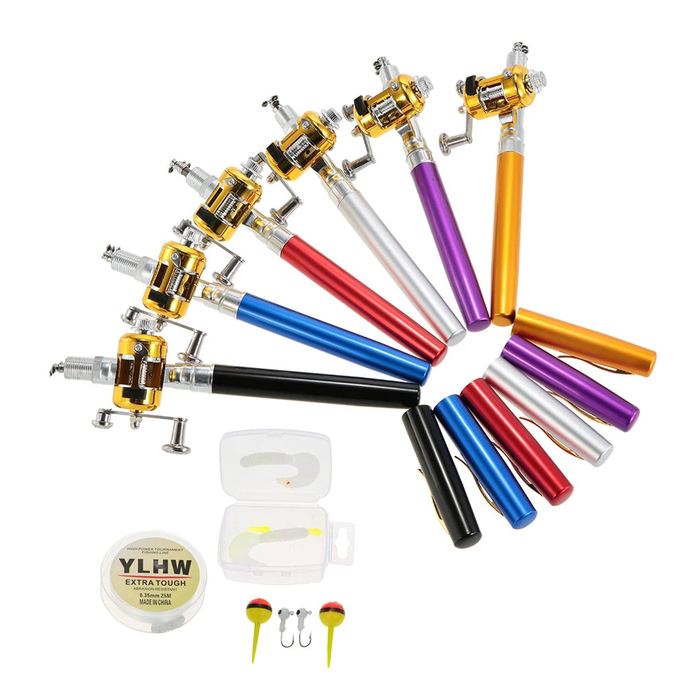 Fishing Rod Reel Combo Set Mini Telescopic Portable Pocket Pen Fishing Rod Pole Fishing Line Soft Lures Baits Jig Hooks