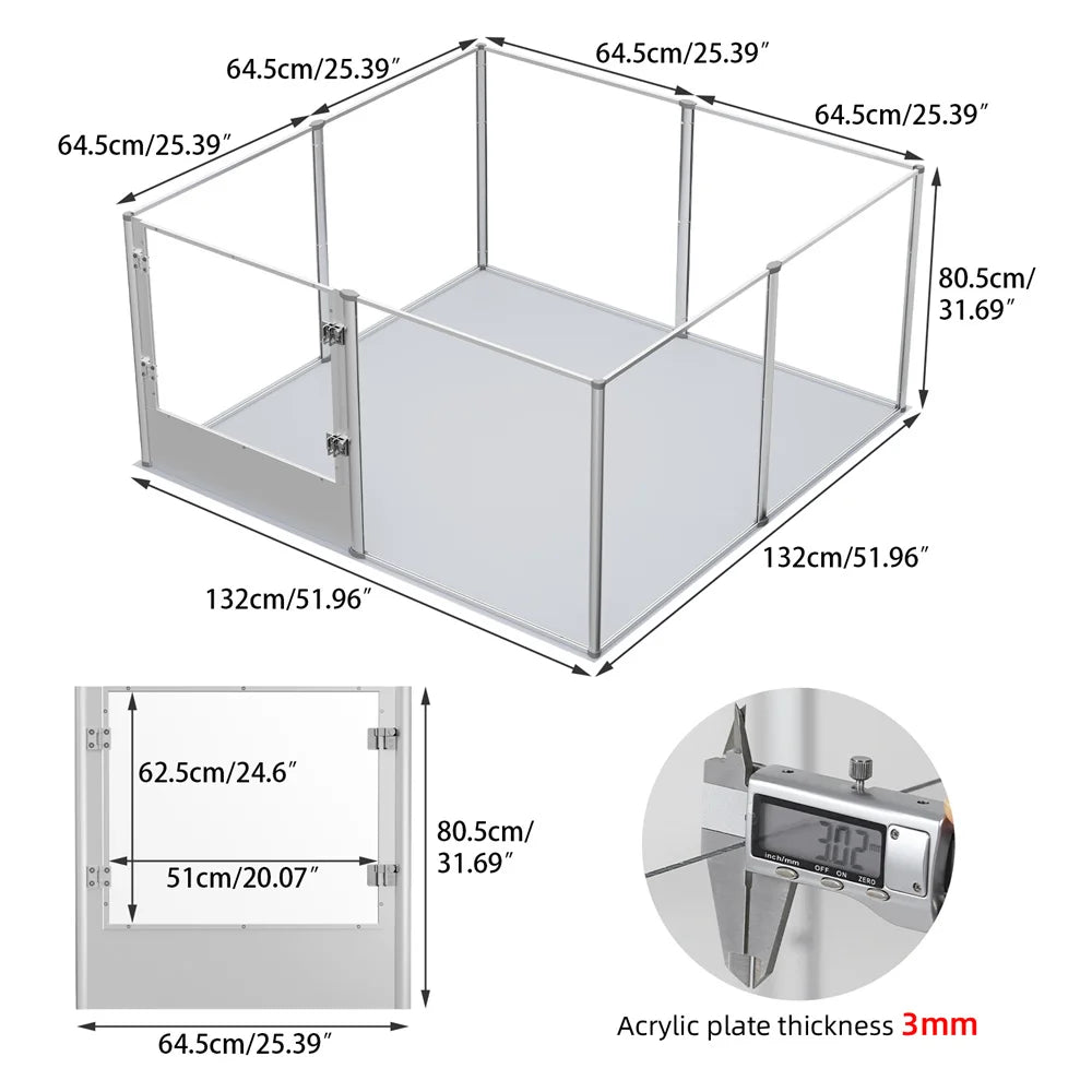 BORWARTH Acrylic Dog Playpen Cage 3 In 1 Indoor Enclosure