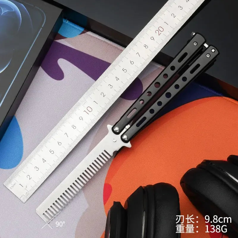 Stainless Steel Foldable Butterfly Knife Comb For Hairdressing Beards