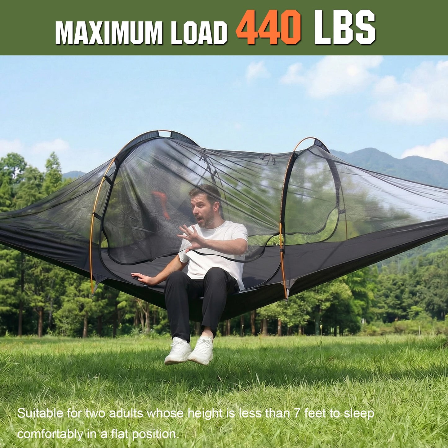 Outdoor Camping Hammock Quick Opening Hanging Hammocks Bed Net with Mosquito Net & RainFly 3 Point Hammock Tent Lay Flat Hammock