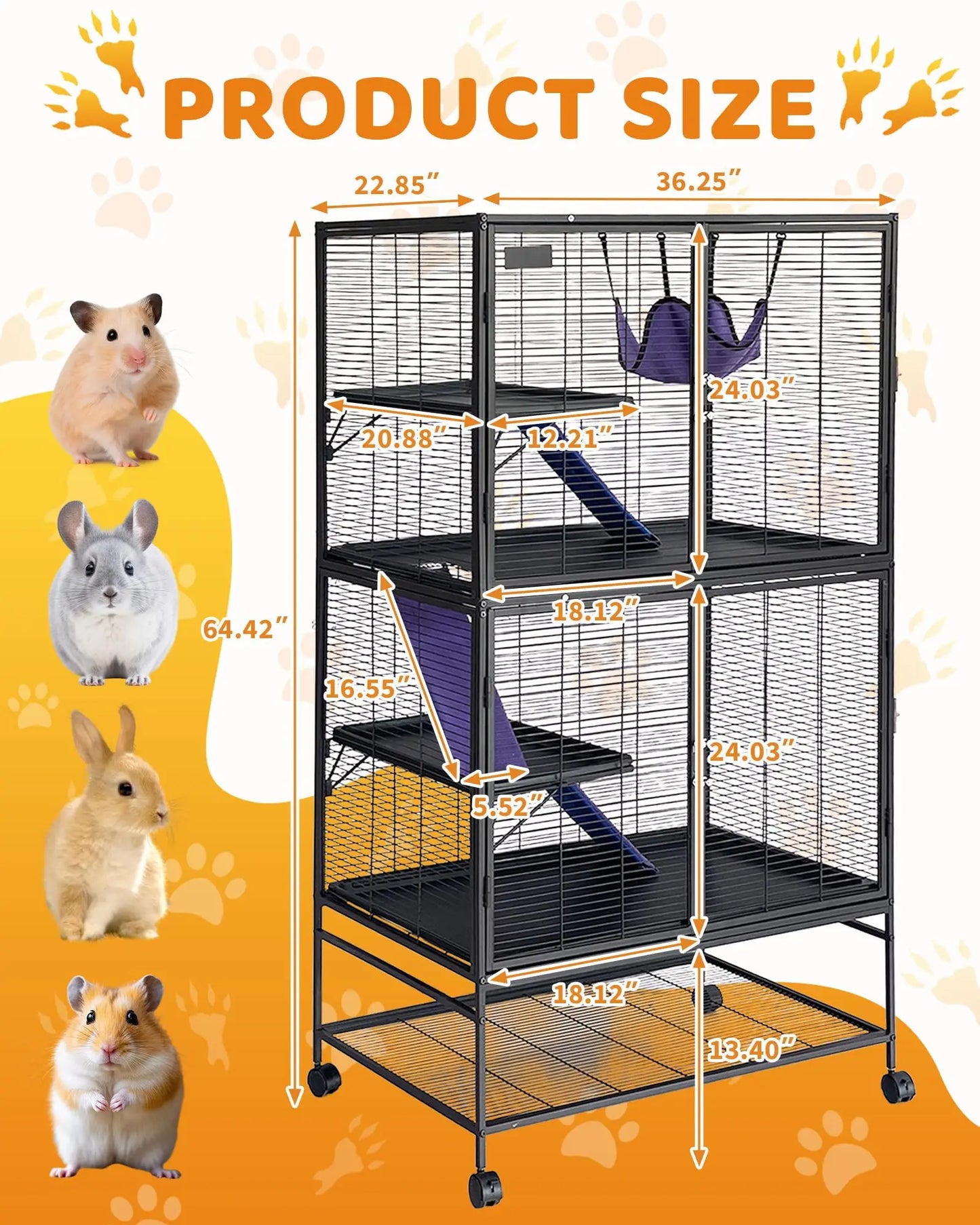 DishyKooker 4-Tier Metal Small Animal Cage With Removable Tray
