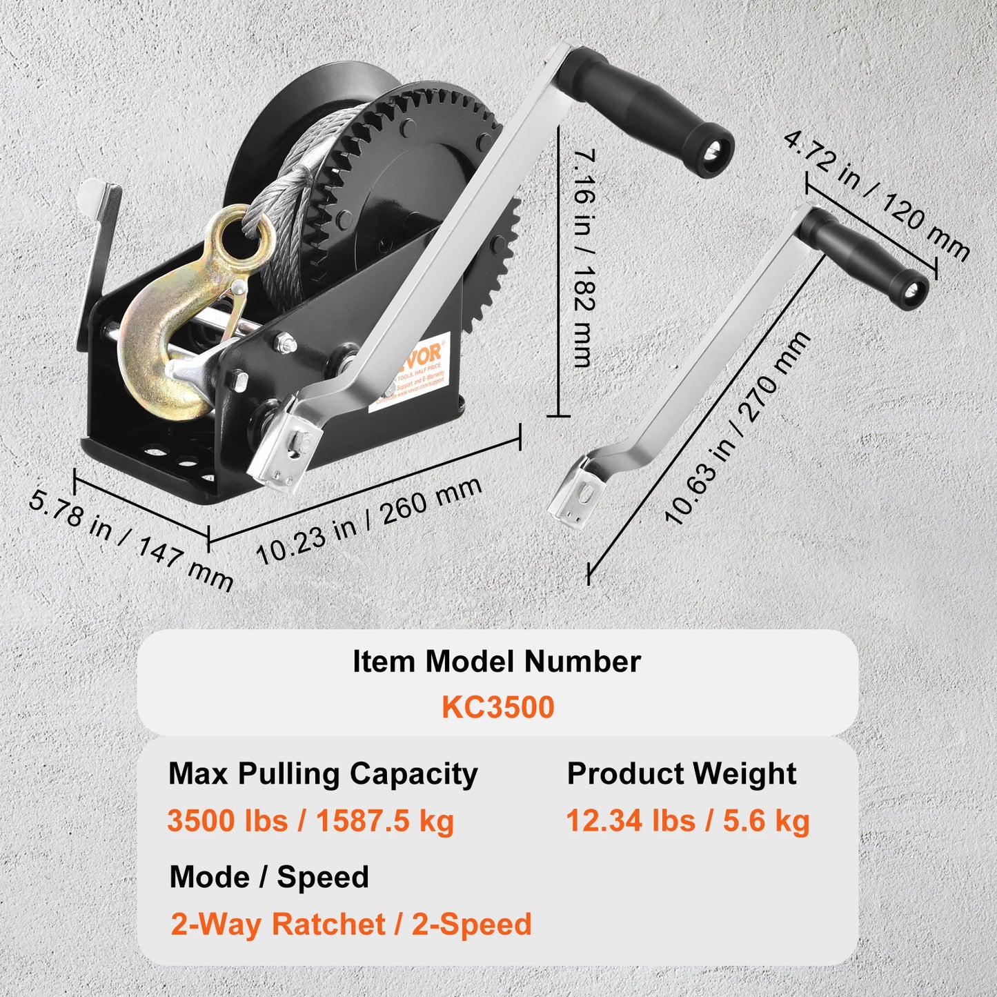 SucceBuy IndustrialGrade HeavyDuty ManualHandWinch With RopeCrank TwoWayRatchetSystem