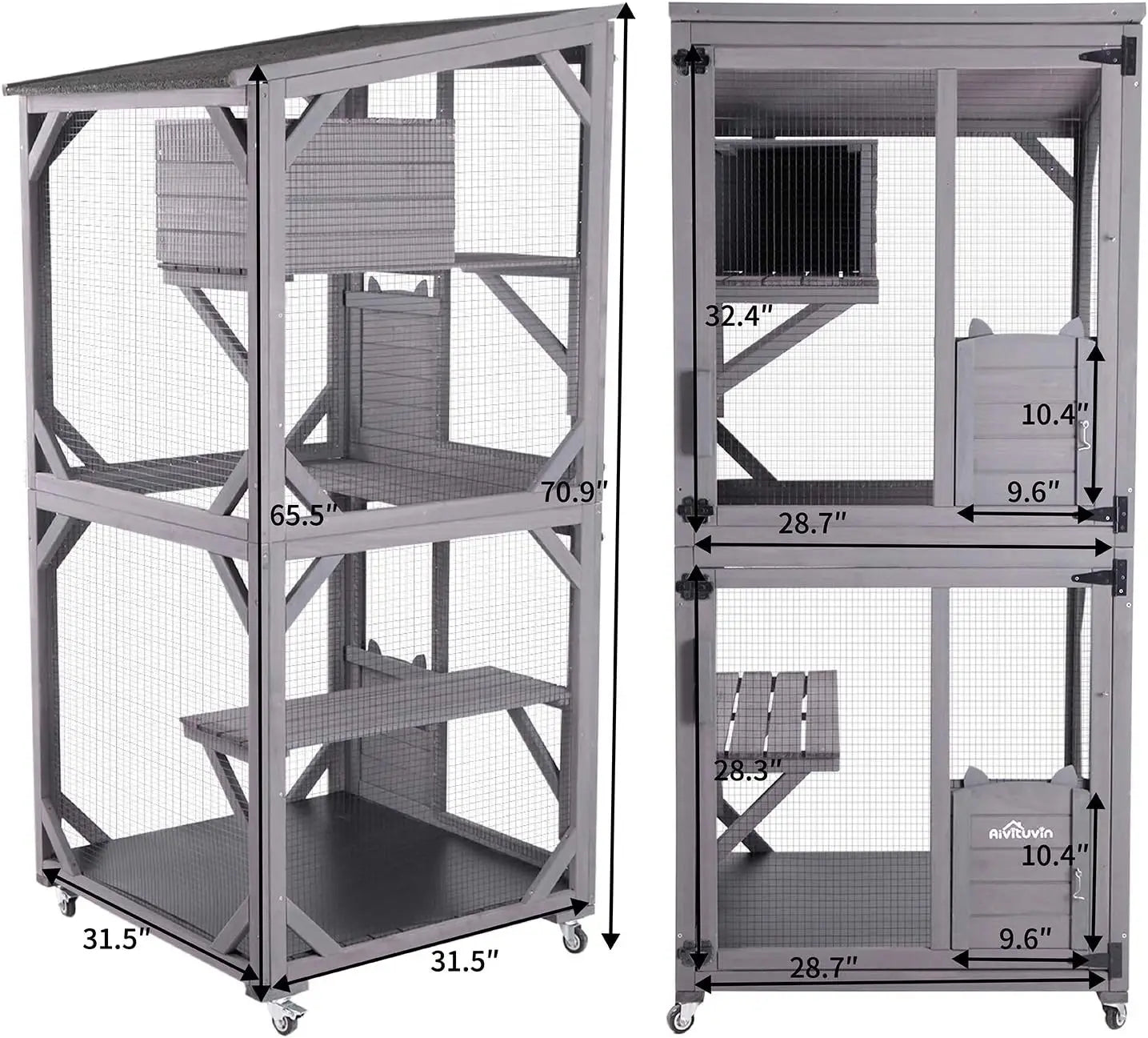 Indoor Outdoor Cattery Large Wooden Cat Cage With Wheels