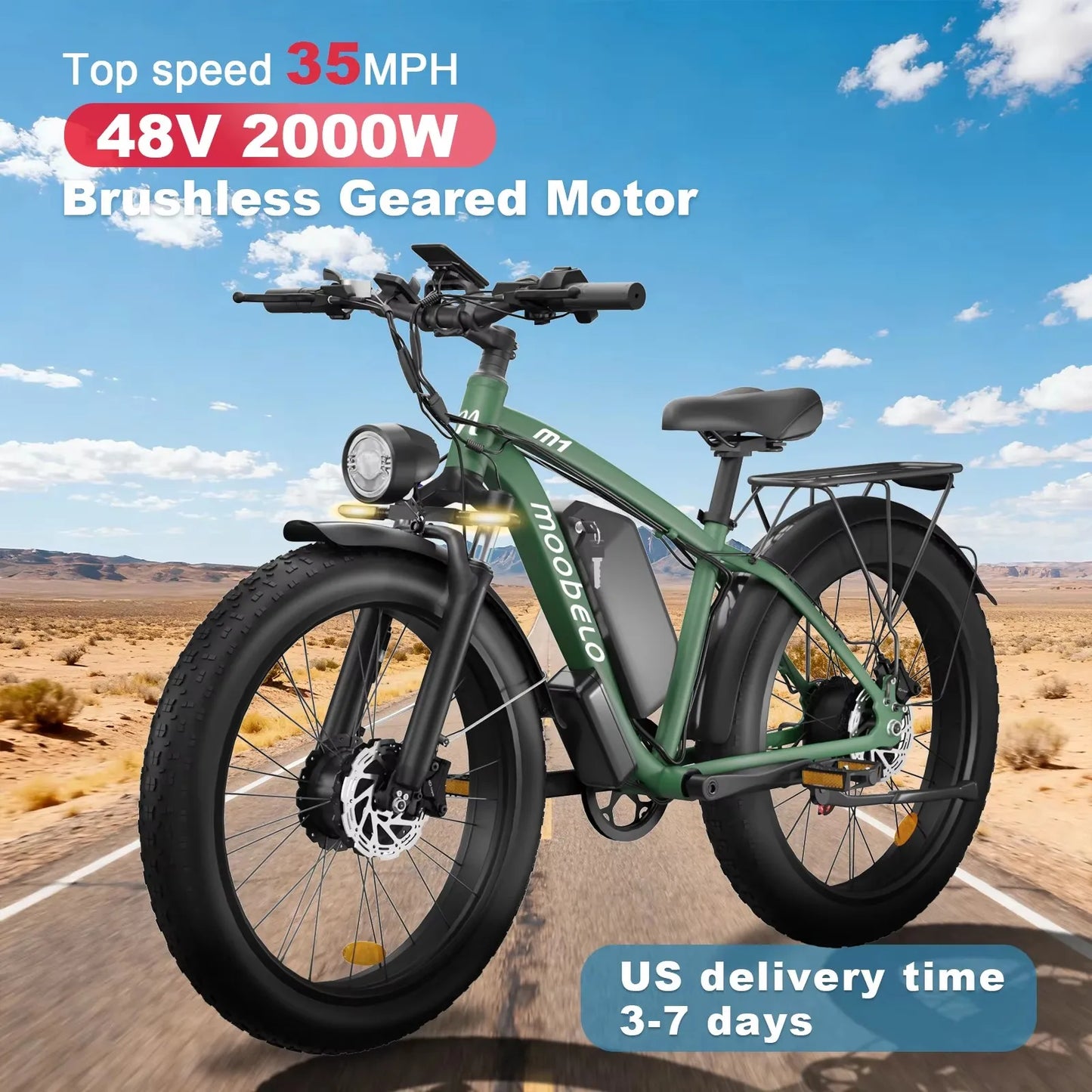 Moobelo M1 2000W Dual-Motor E-Bike 48V 22.4ah Fat Tires Full Suspension CE Certified US Warehouse Snow Beach Urban Riding Ebike