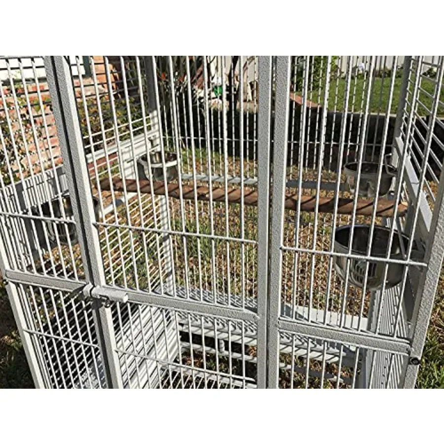 Extra Large Wrought Iron Open/Close Play Top Bird Parrot Cage with Metal Seed Guard Solid Metal Feeder Nest Doors Overall Dimen