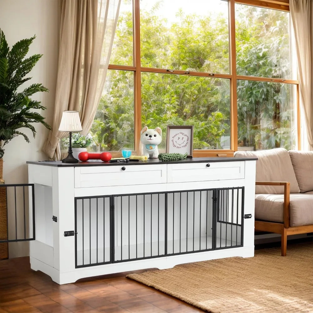 High-concerned Wood Dog Crate End Table With Charging Station