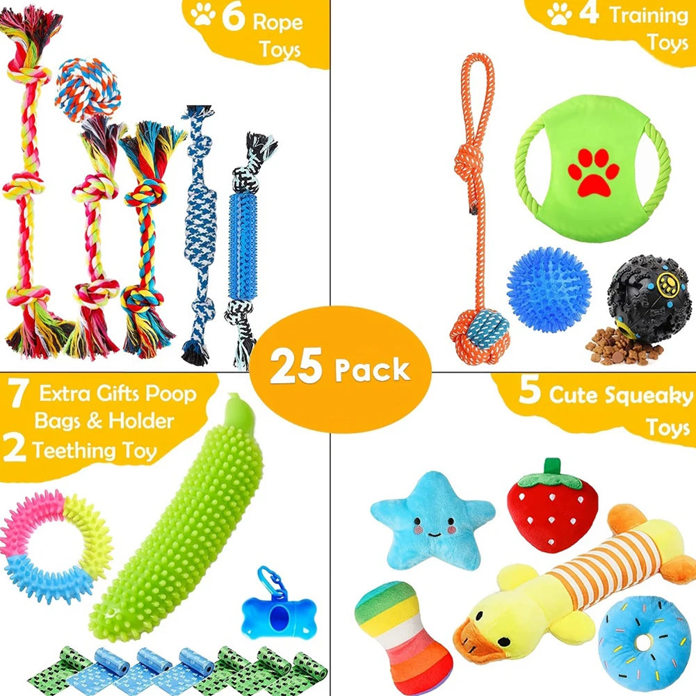 APWIKOGER 25 Pack Puppy Chew Toys Rope Toys Squeaky Balls
