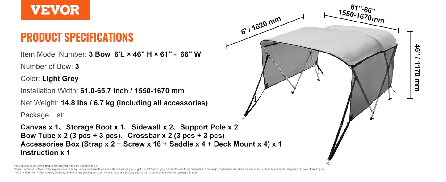 SucceBuy Bimini Top Boat Cover With Detachable Mesh Sidewalls PremiumQualityDurable