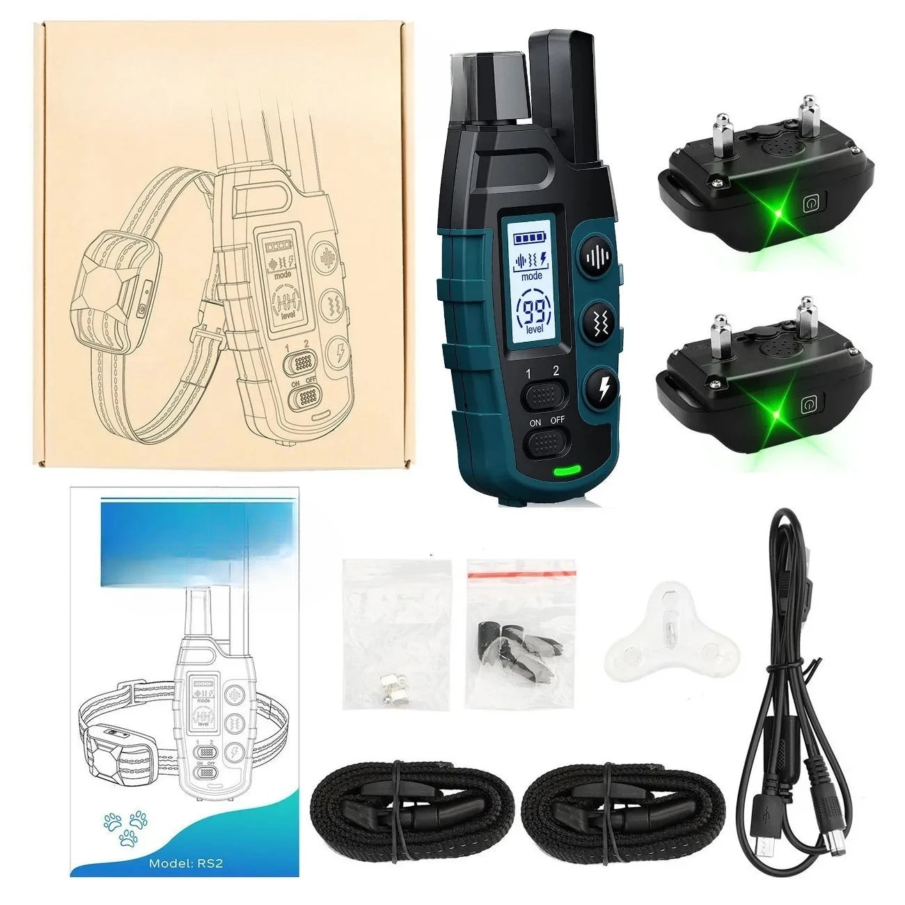 1000M Pet Dog Training Collar IP67 Waterproof Shock Vibration Rechargeable Collar Pet Trainer Anti Bark Stop For 2 Dogs