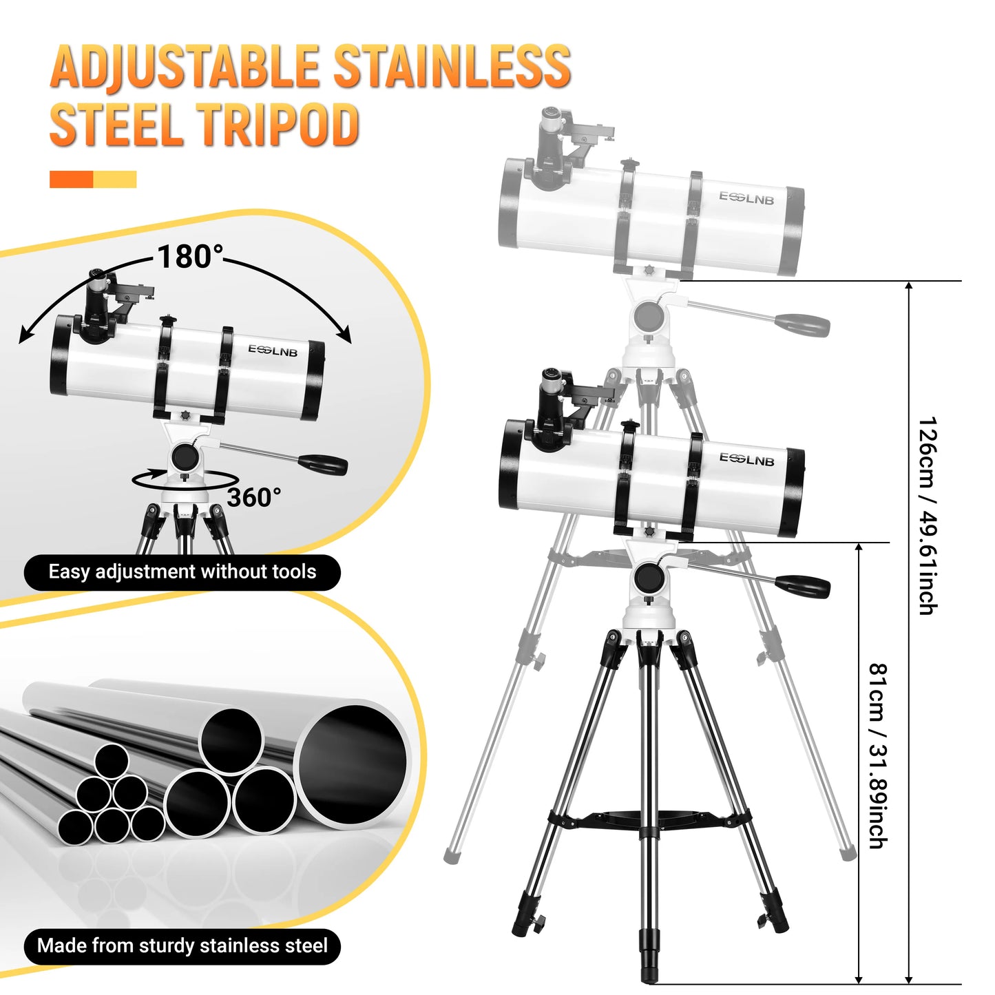 130mm Reflector Telescope with Upgrade Stainless Steel Tripod Mobile Holder Stargazing APP Max 130X for Moon Watching