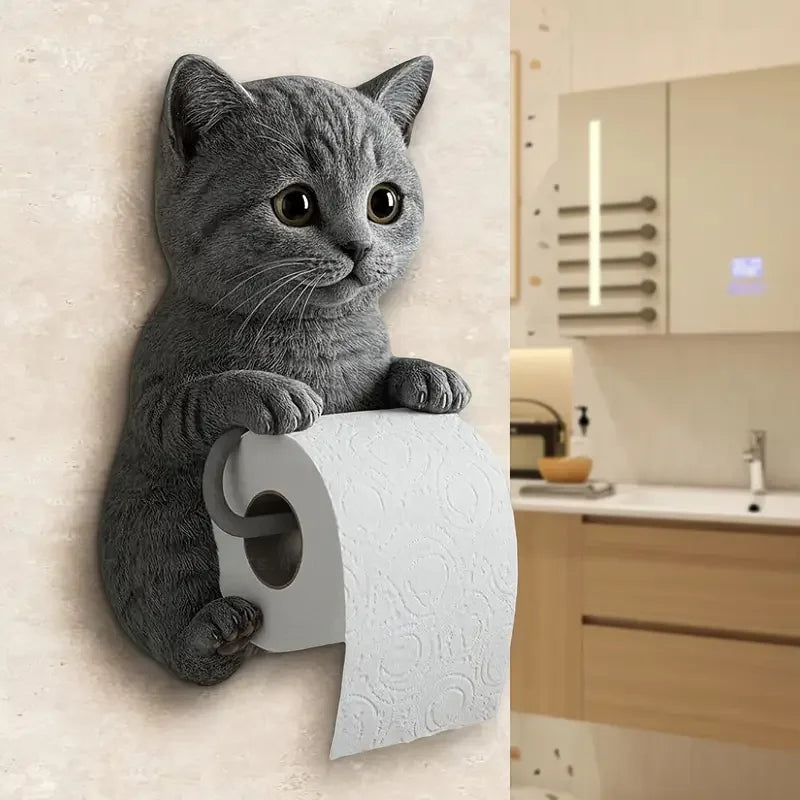 Cat Toilet Paper Holder Cat Toilet Roll Holder Wall Mounted Roll Rack Cute Dispenser for Dorm Home RV Restroom Travel Kitchen