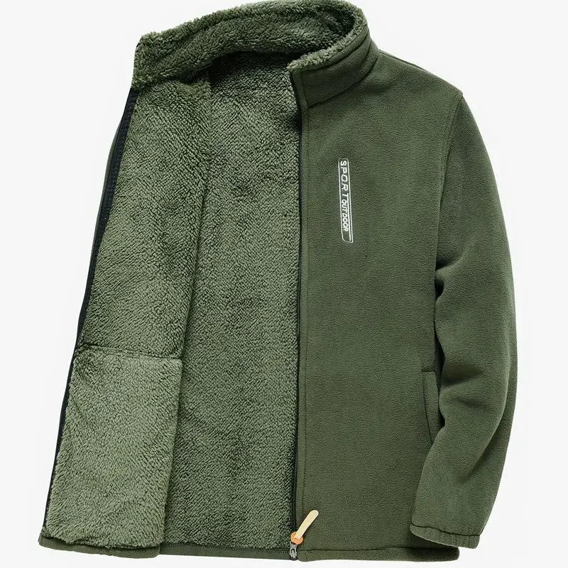 Men's Windproof Fleece Zip Up Stand Collar Jacket