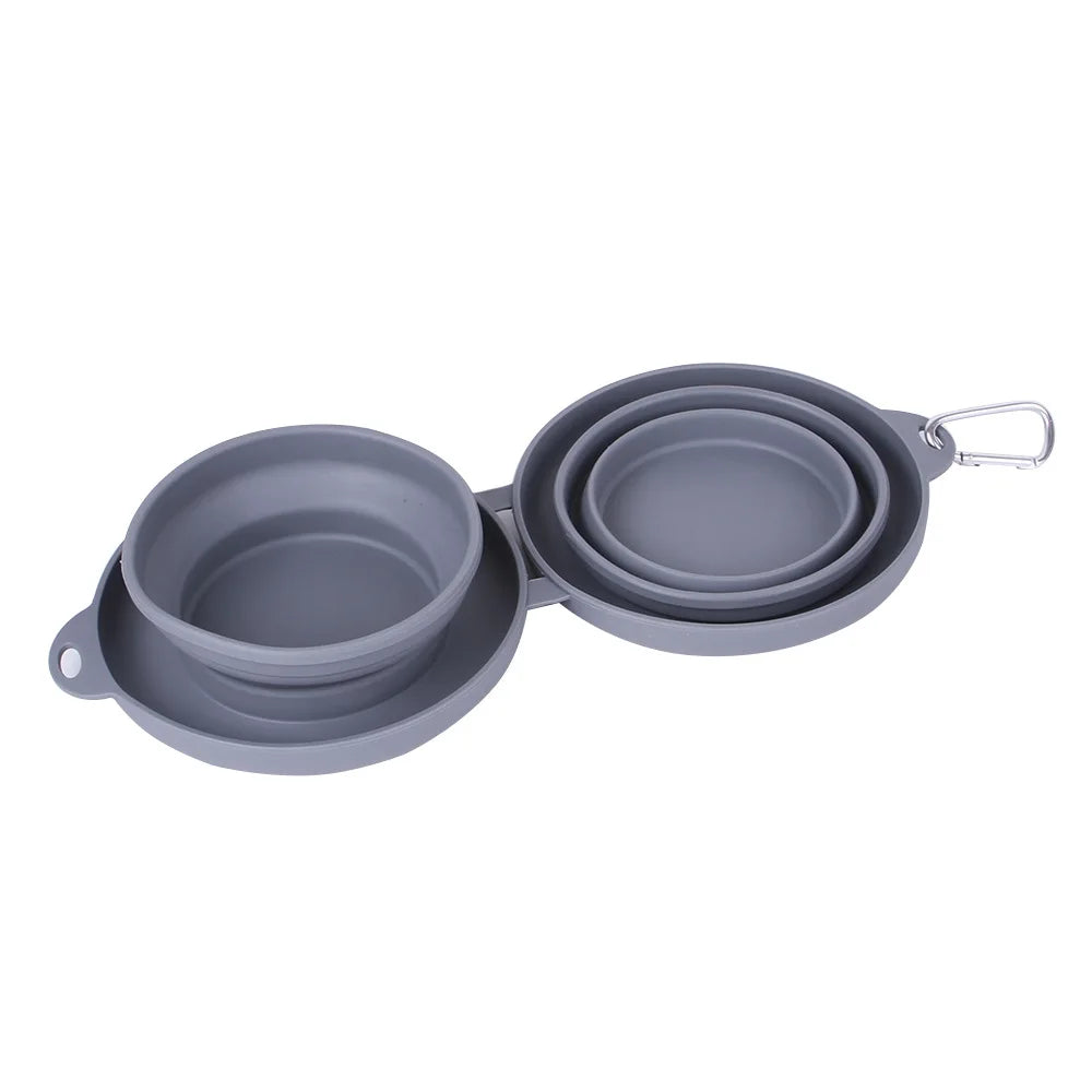 Foldable Thickened TPE Silicone Pet Double Bowls For Outdoor Pets