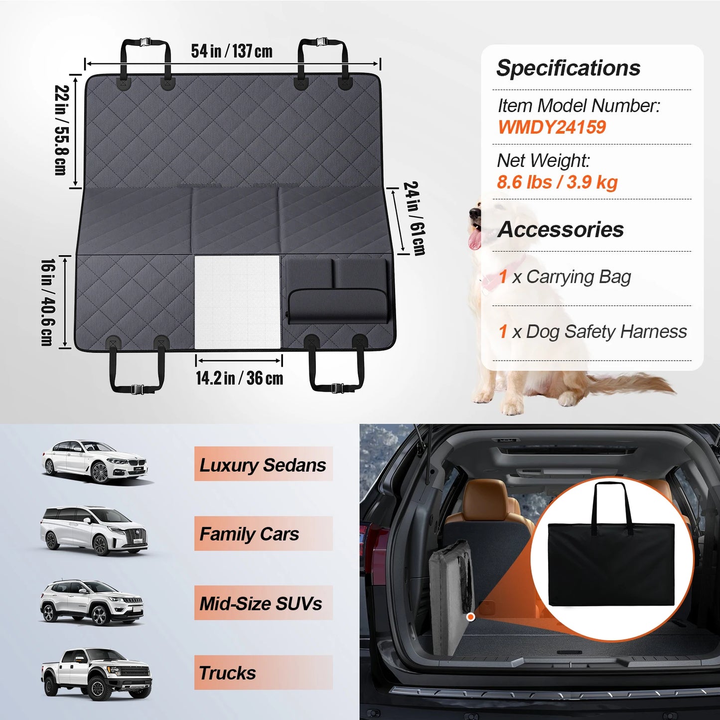 SucceBuy Back Seat Extender Dog Hammock Waterproof For Car