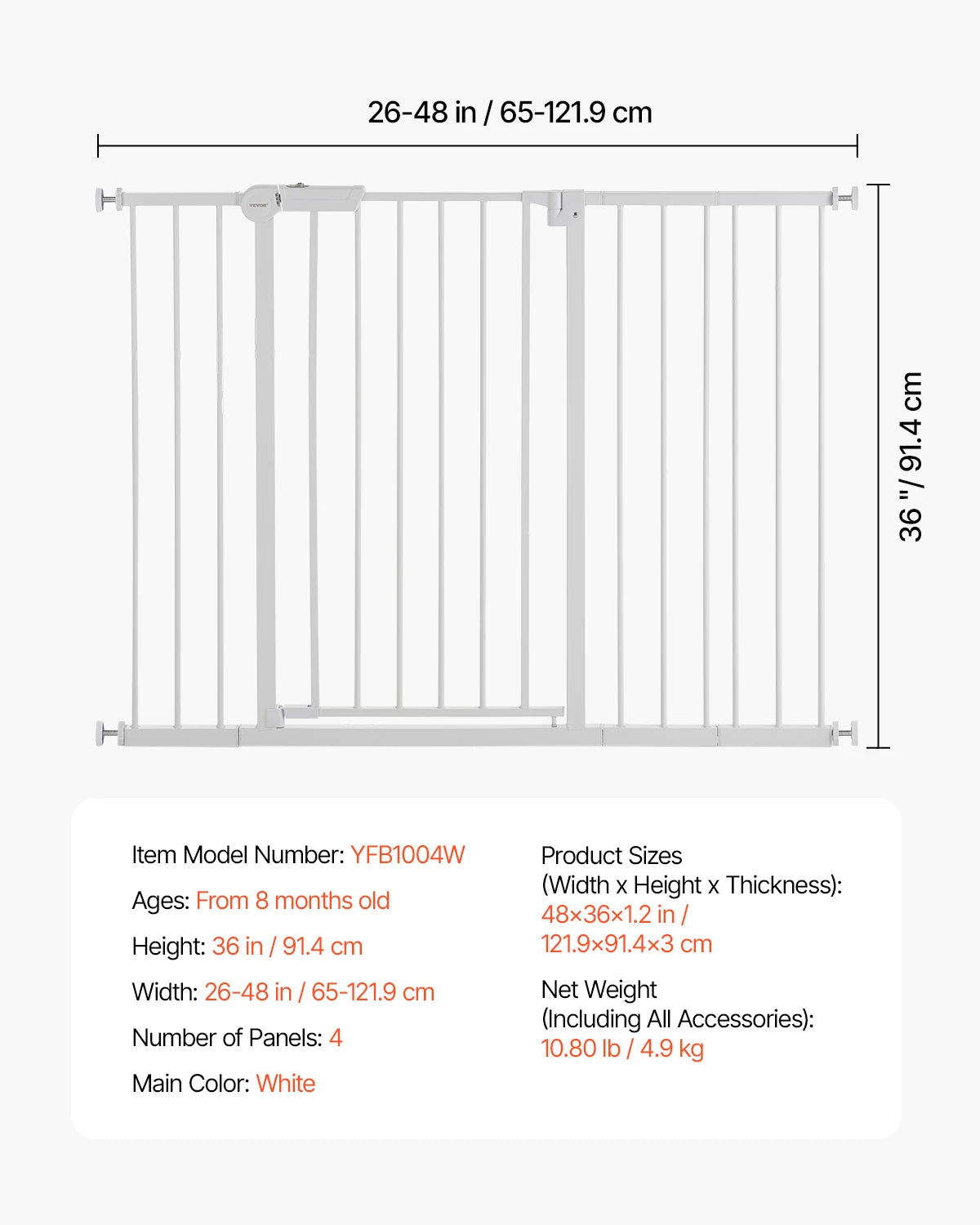 VEVOR Baby Gate Pressure Mount Walk Through Pet Gate