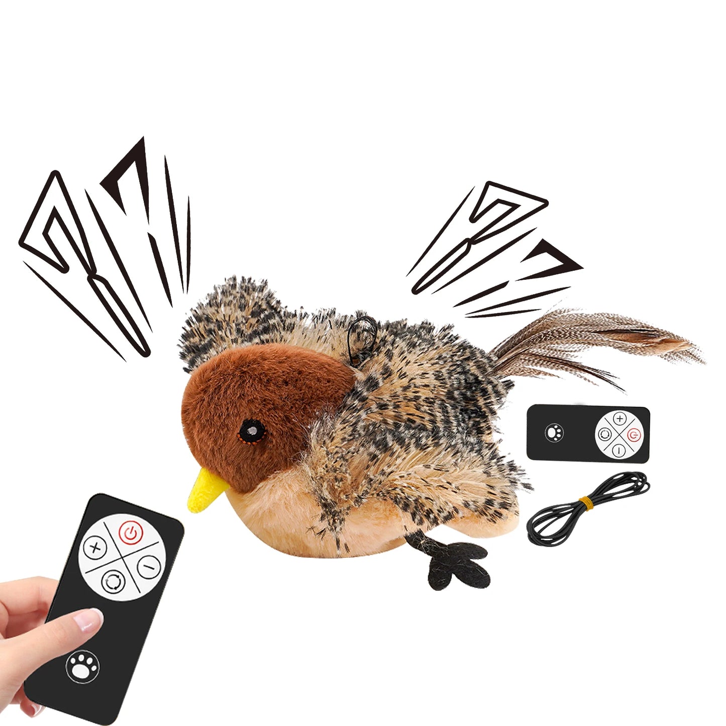 NONECN Remote Control Interactive Chirping Bird Plush Toy for Cats