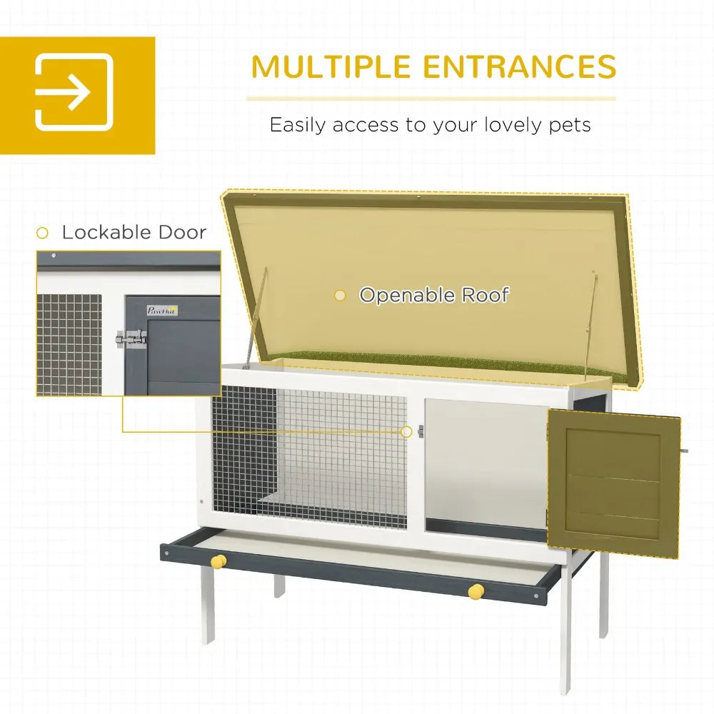 Indoor Outdoor Wood Rabbit Hutch With Slide Out Tray Roof