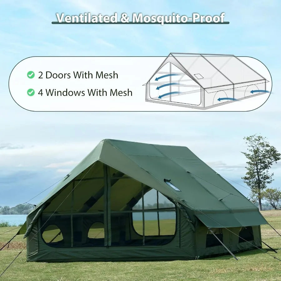 Inflatable Camping Tent with Hand Pump Waterproof Outdoor Blow up Tent 28 Person Ox 4 Season Glamping Air Tent Cabin House with