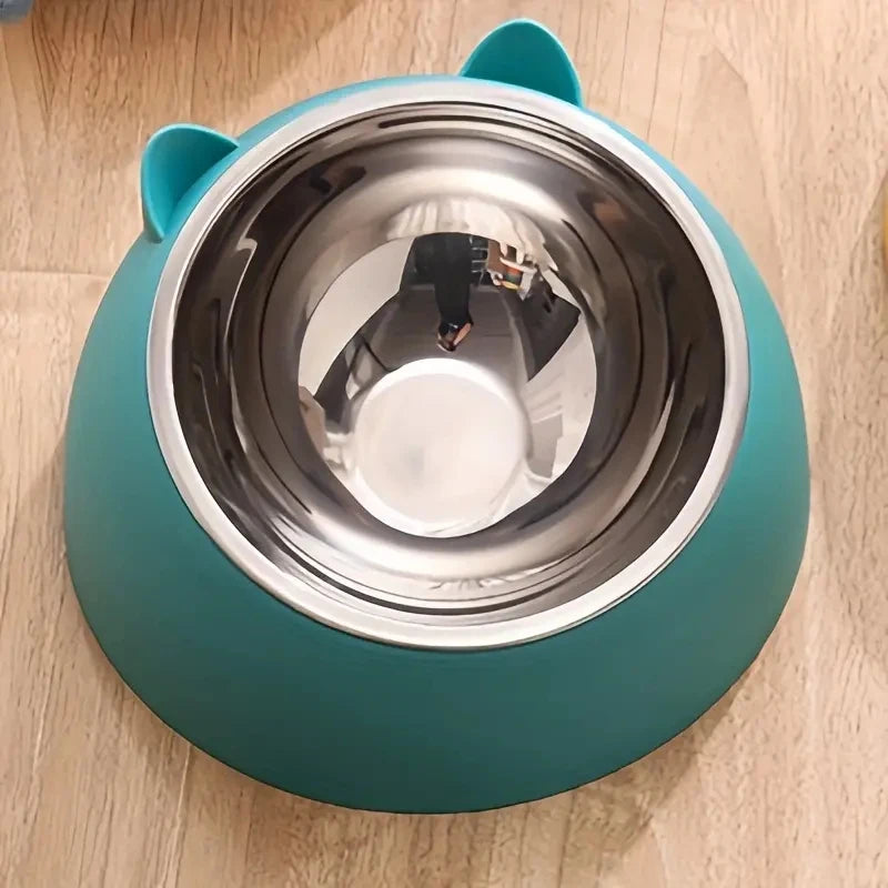 Ergonomic Ear Shaped Non Slip Tilted Cat Bowl For Food Water