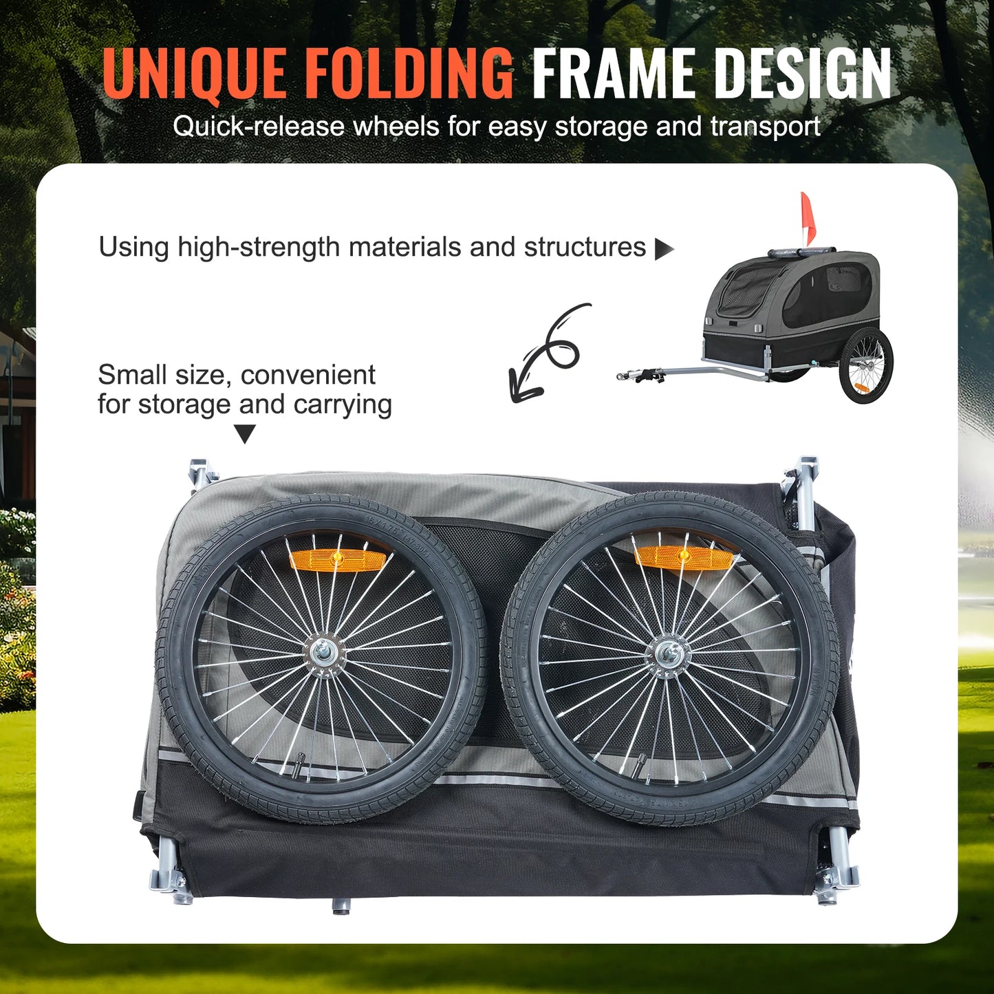 SucceBuy UltraDurable DogTrailer CartWithWheels Reflectors Flag Collapsible Storage ForDogs