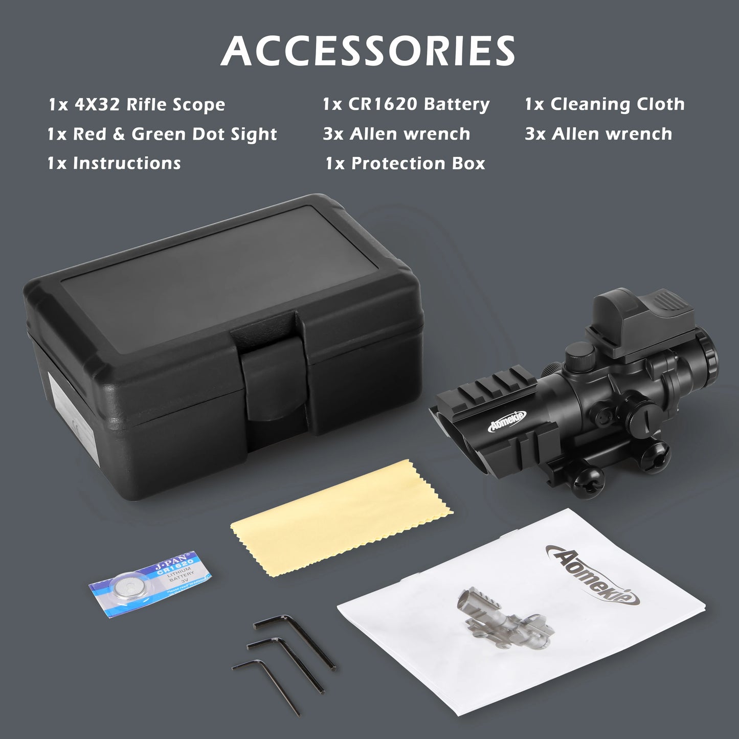 4X32 Tactical Red & Green Illuminated 20/22mm Rail Mount with Mini Red Green Dot Sight for Hunting Shooting