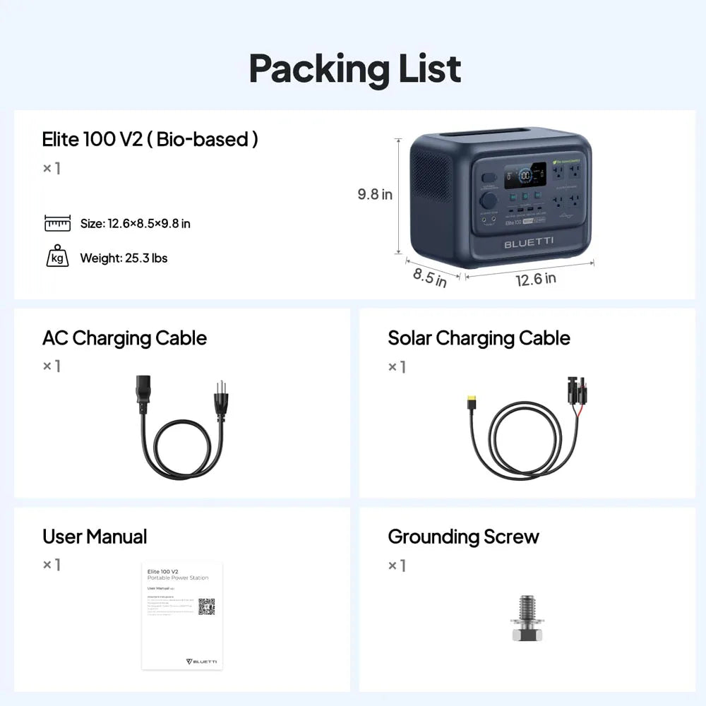 BLUETTI Elite 100 V2 Bio-based Portable Power Station 1800W 1024Wh LFP Battery Backup High Capacity For Camping Home Emergency