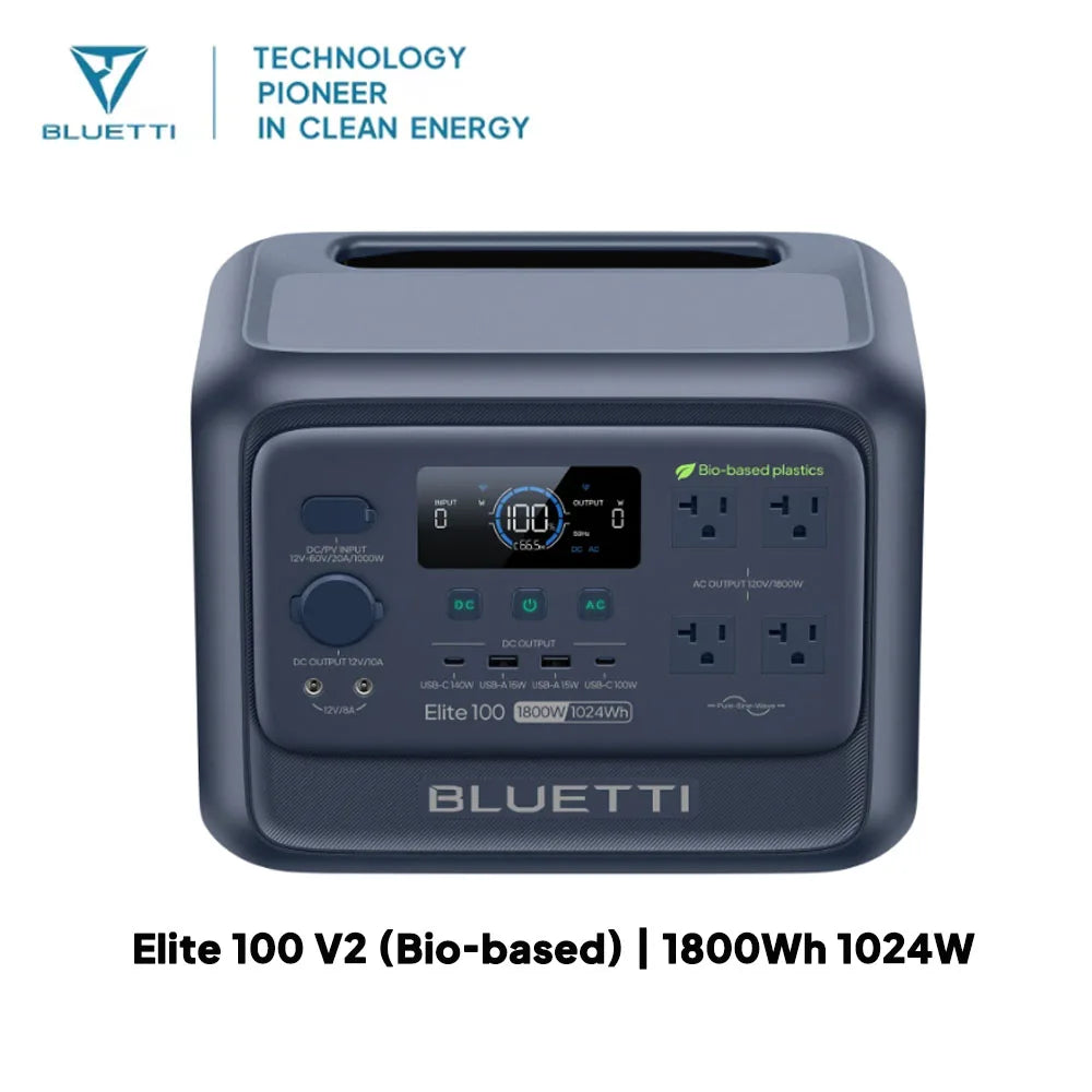 BLUETTI Elite 100 V2 Bio-based Portable Power Station 1800W 1024Wh LFP Battery Backup High Capacity For Camping Home Emergency