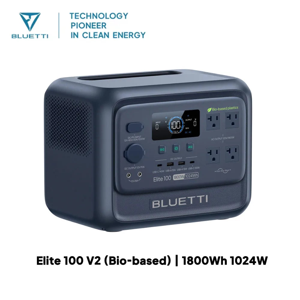 BLUETTI Elite 100 V2 Bio-based Portable Power Station 1800W 1024Wh LFP Battery Backup High Capacity For Camping Home Emergency