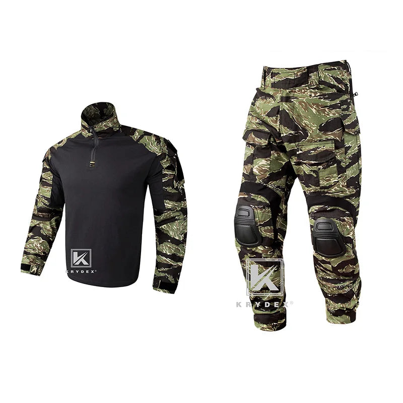KRYDEX Tactical Camouflage Shirt & Pants Kit Combat Uniform Set For Outdoor Hunting Hiking Gear