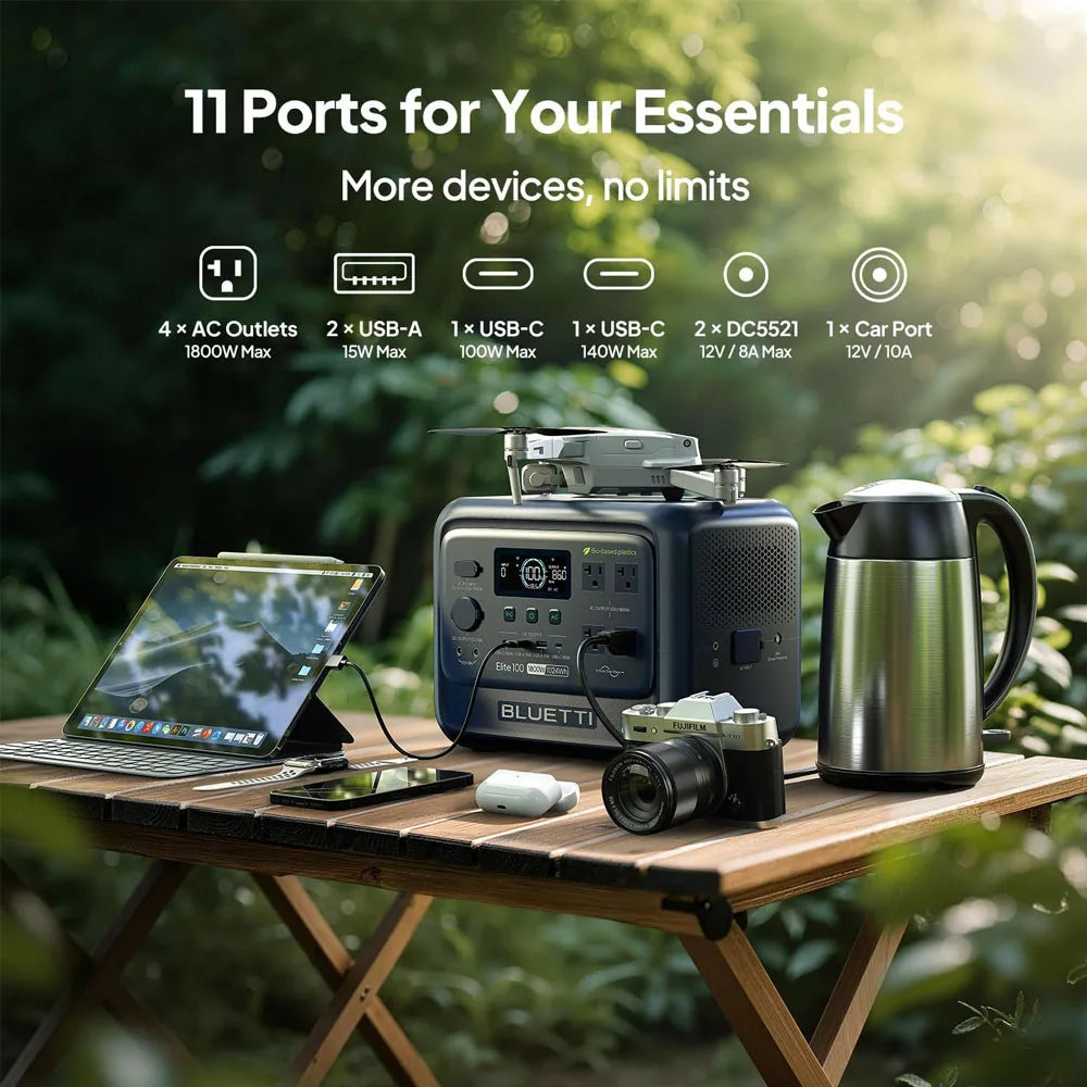 BLUETTI Elite 100 V2 Bio-based Portable Power Station 1800W 1024Wh LFP Battery Backup High Capacity For Camping Home Emergency