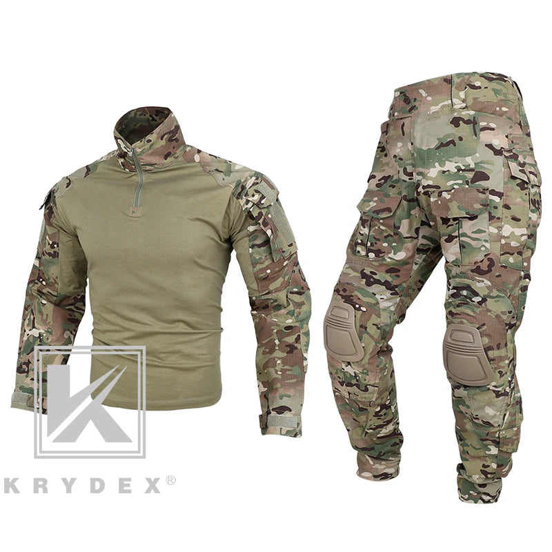 KRYDEX Tactical Camouflage Shirt & Pants Kit Combat Uniform Set For Outdoor Hunting Hiking Gear