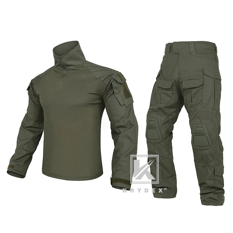 KRYDEX Tactical Camouflage Shirt & Pants Kit Combat Uniform Set For Outdoor Hunting Hiking Gear