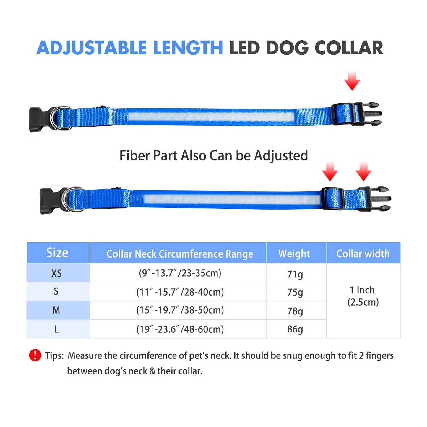 MASBRILLCN LED Dog Collar Waterproof Luminous Safety Luminescent Necklace Flashing
