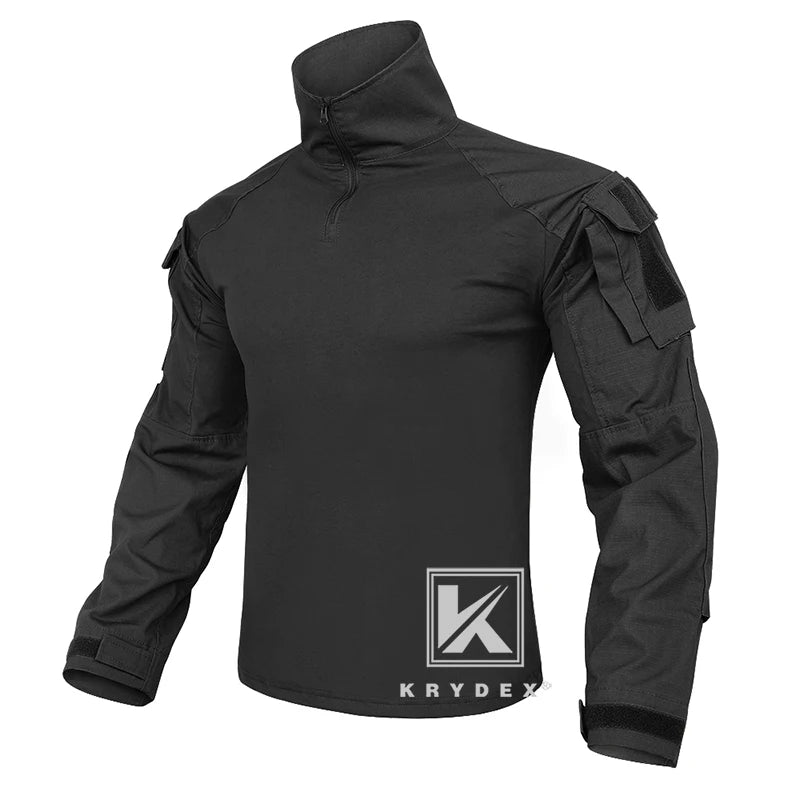 KRYDEX Combat Shirt with Elbow Pads For Hunting Outdoor Tops Tactical Clothes MC Tiger Stripes Shirts