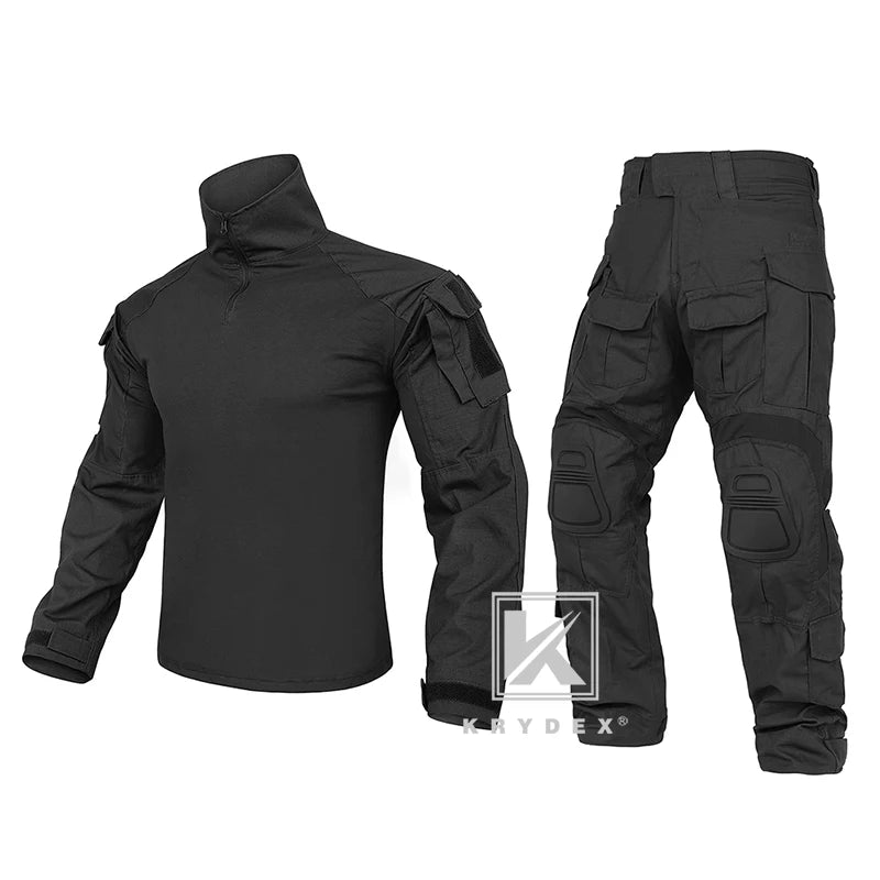 KRYDEX Tactical Camouflage Shirt & Pants Kit Combat Uniform Set For Outdoor Hunting Hiking Gear