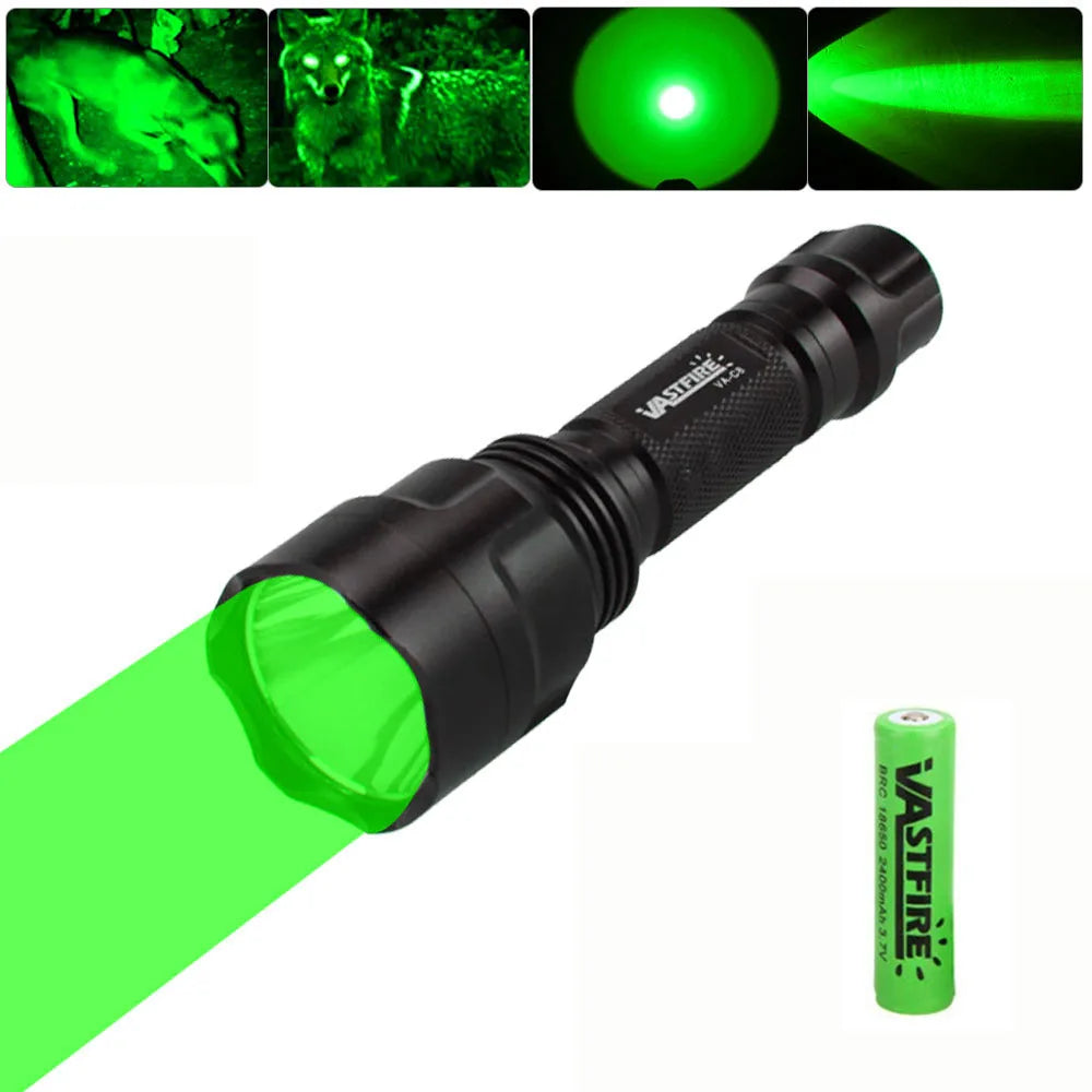 Tactical Hunting Flashlight White/Green/Red Light Torch LED Rifle Lantern+Pressure Switch+Rail Scope Mount+18650+USB Charger