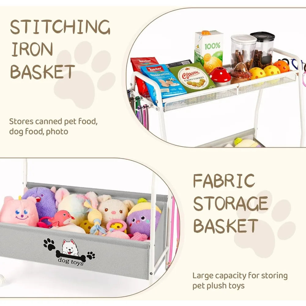 Two Tier Mobile Dog Toy Storage Basket Organizer Living Room