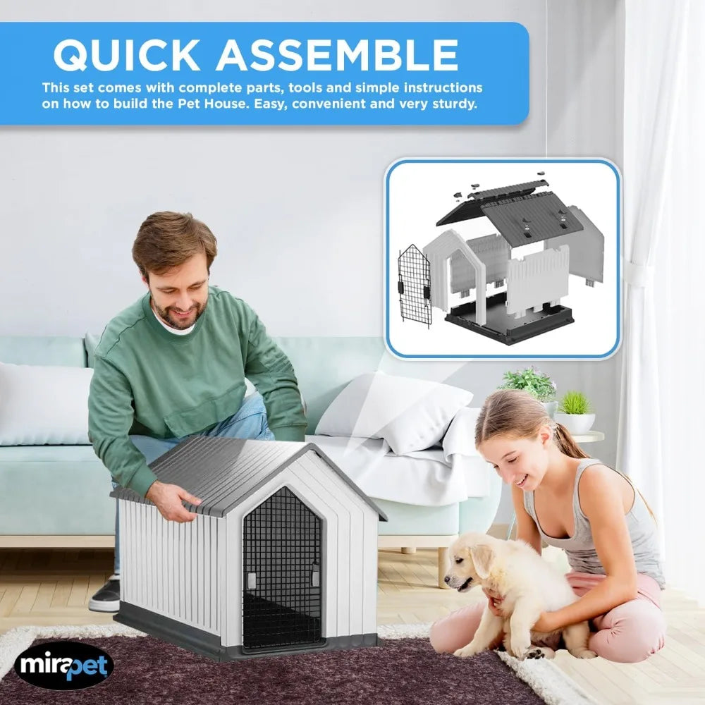 Durable Waterproof Plastic Dog House for Small to Large Sized Dogs, Indoor Outdoor Use Doghouse - Comfortable Retreat for Your P