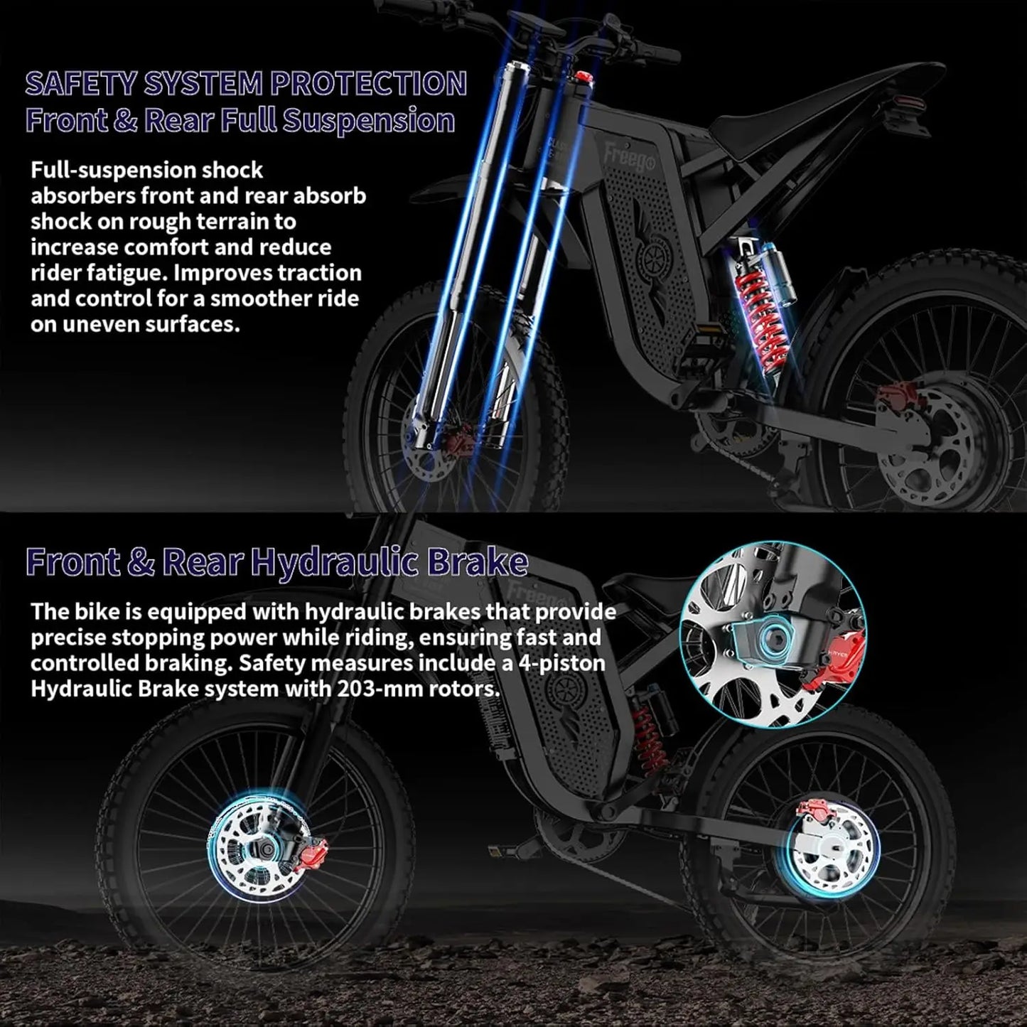 Freego X2 Electric Dirt Bike for Adults 6000W Motor 60V/30Ah Battery 50MPH Electric Motorcycle 19 x2 Tire Full Suspension E-Bike