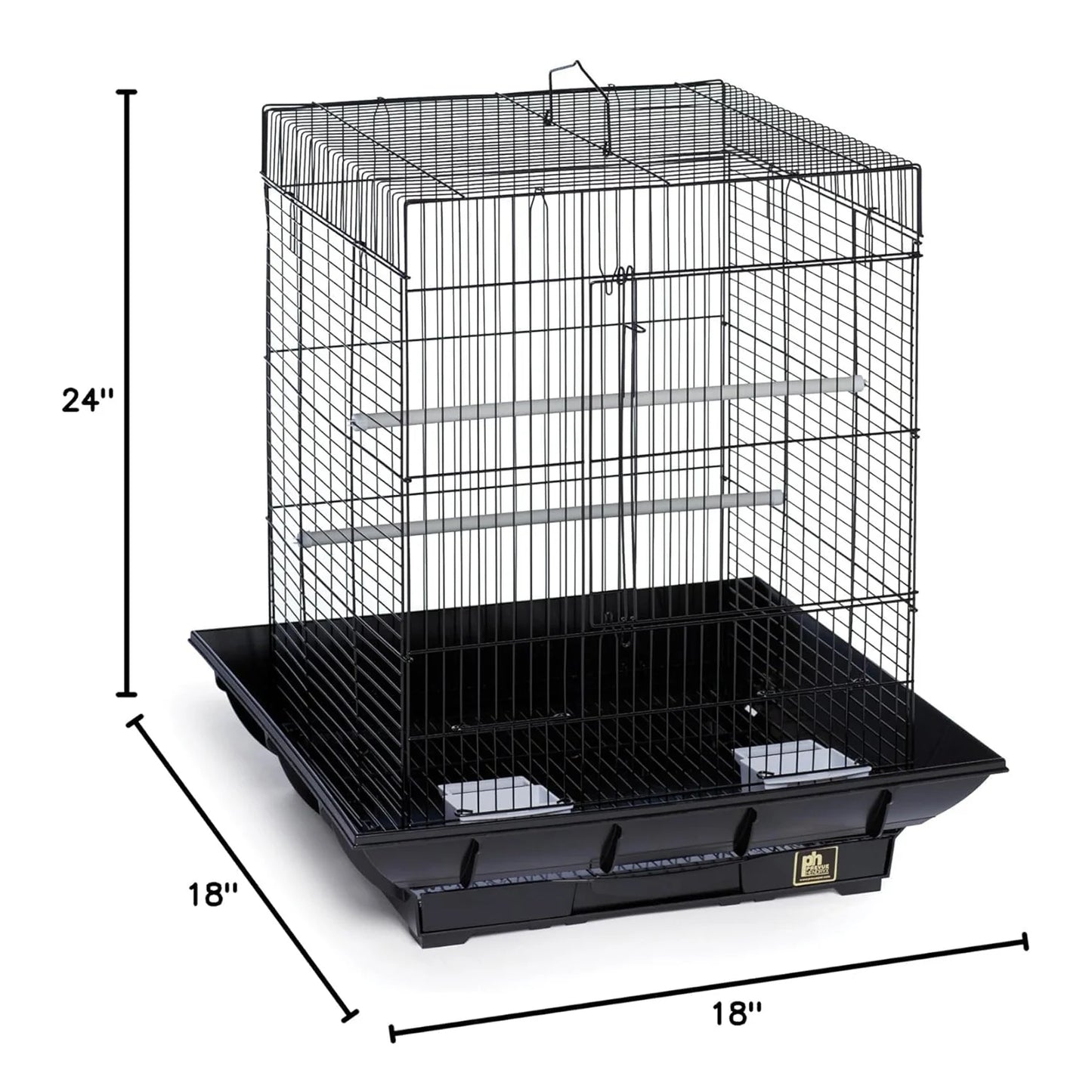 24 Inch Metal Bird Cage Parrot Cage with Slide-Out Tray and Handle for Parrot Cockatiels Budgies Finch Lovebirds Pigeons, Black