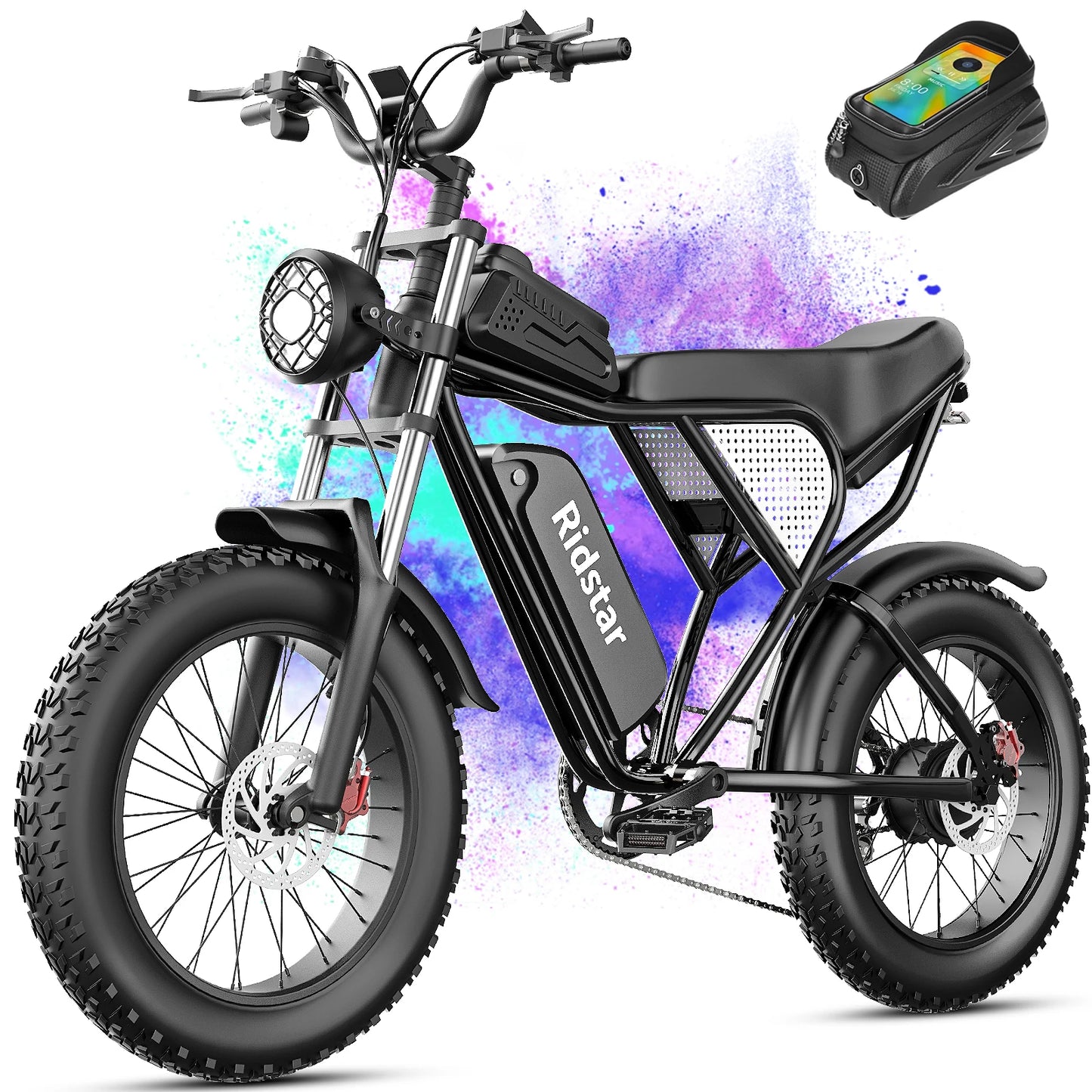 Ridstar Q30 2000W Electric Bike for Adults 48V 20Ah Detachable Battery 33MPH & 88 Miles Electric Motorcycle 20’’ Fat Tire E-Mou