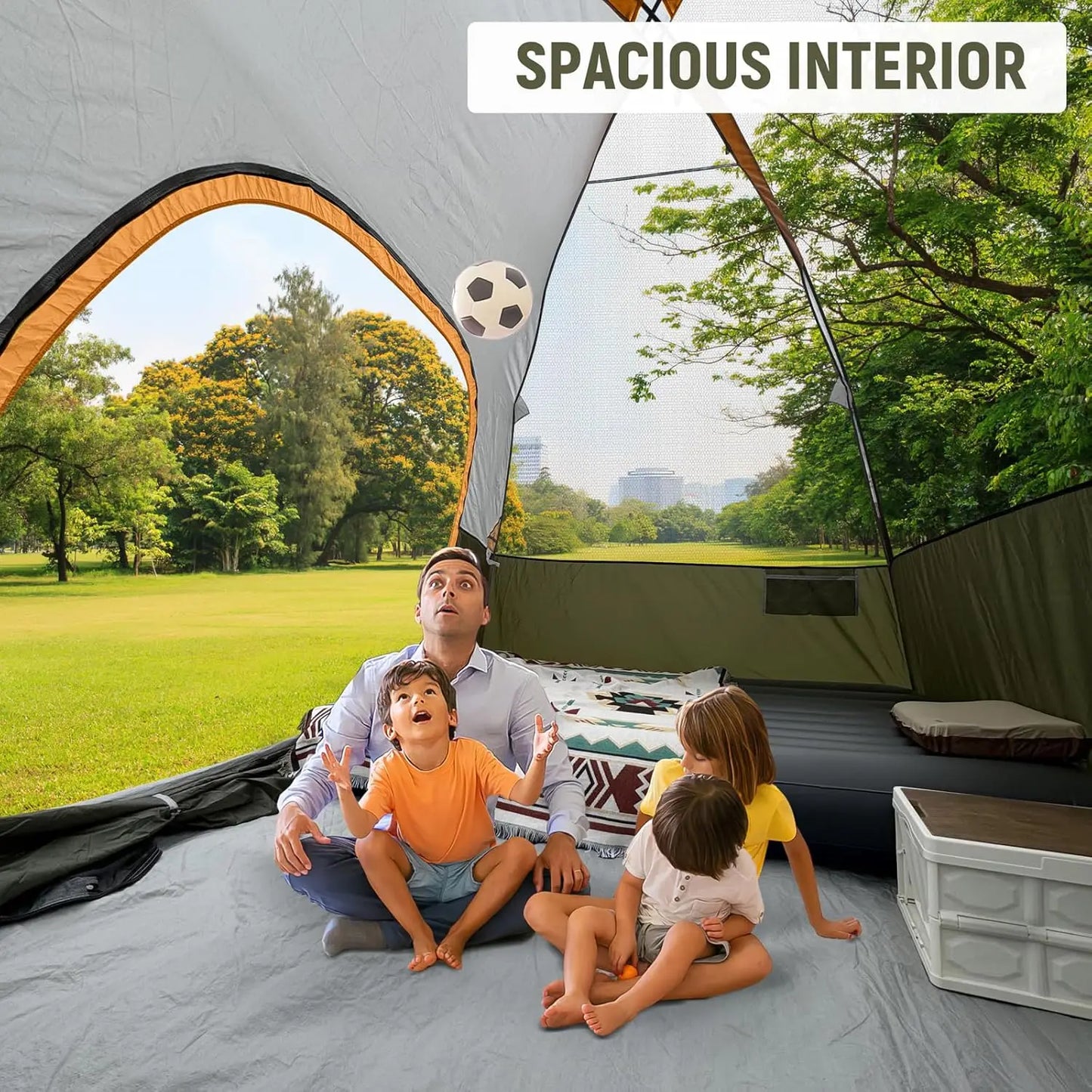 6 Person Waterproof Windproof Double Layer Family Camping Tent, Easy Setup Dome with Large Mesh Windows for Outdoor Hiking