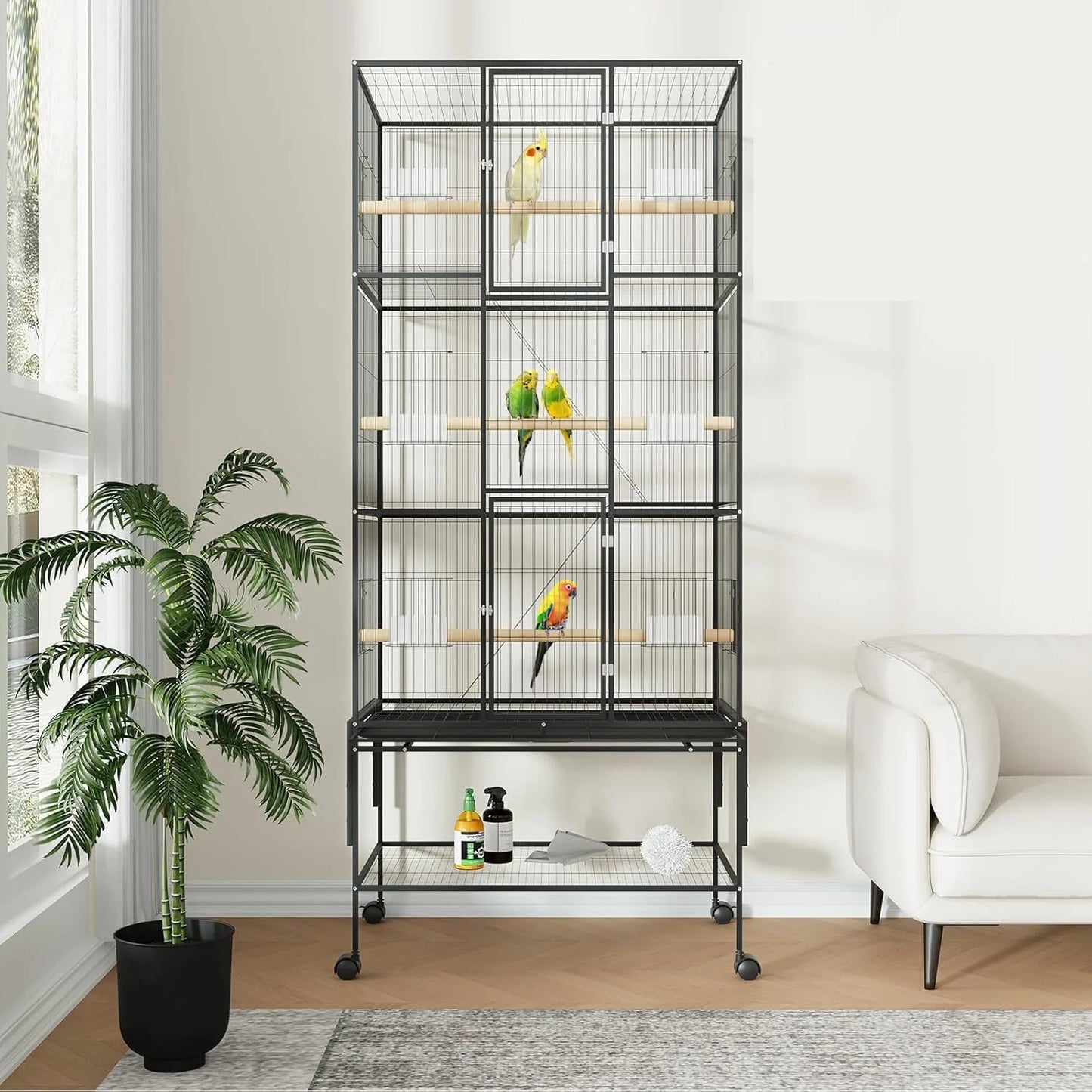 69 Inch Large Bird Cage Bird Cage with Rolling Storage Stands Feed Bowls Wide Tall Parrot Cage For Parakeets Conures Cockatiel