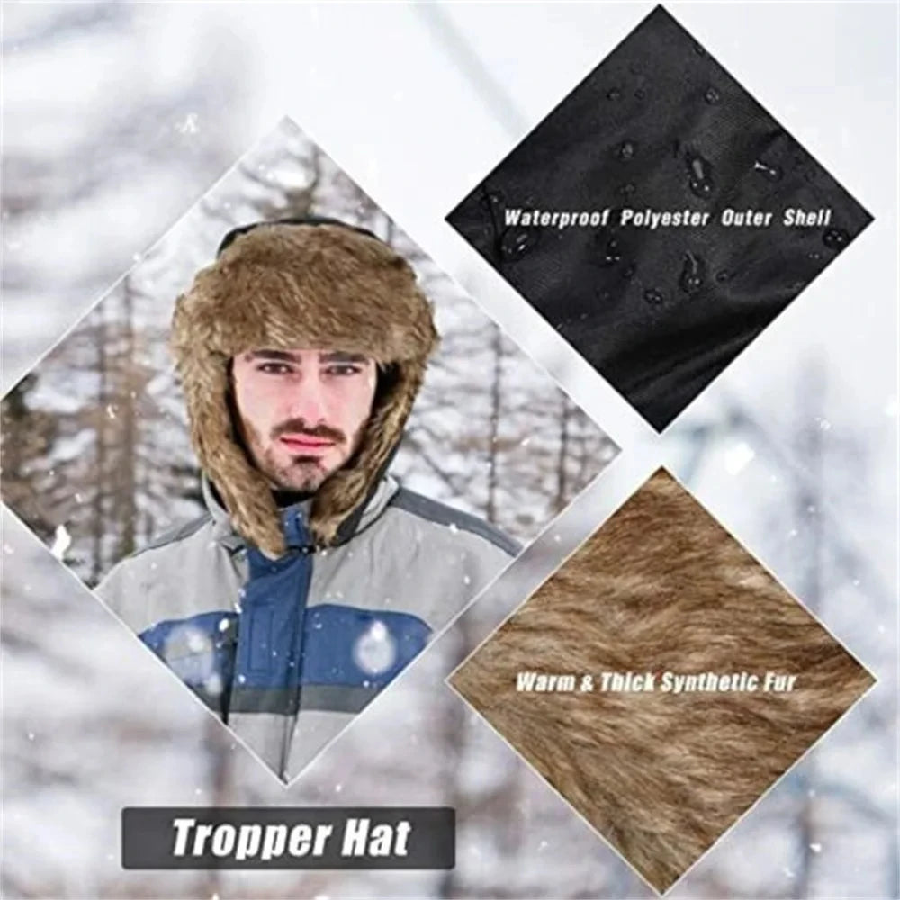 Men's Winter Trapper Aviator Trooper Earflap Warm Russian Waterproof Ski Hat Bomber Cap Russian Warm Ear Protectors Hats good